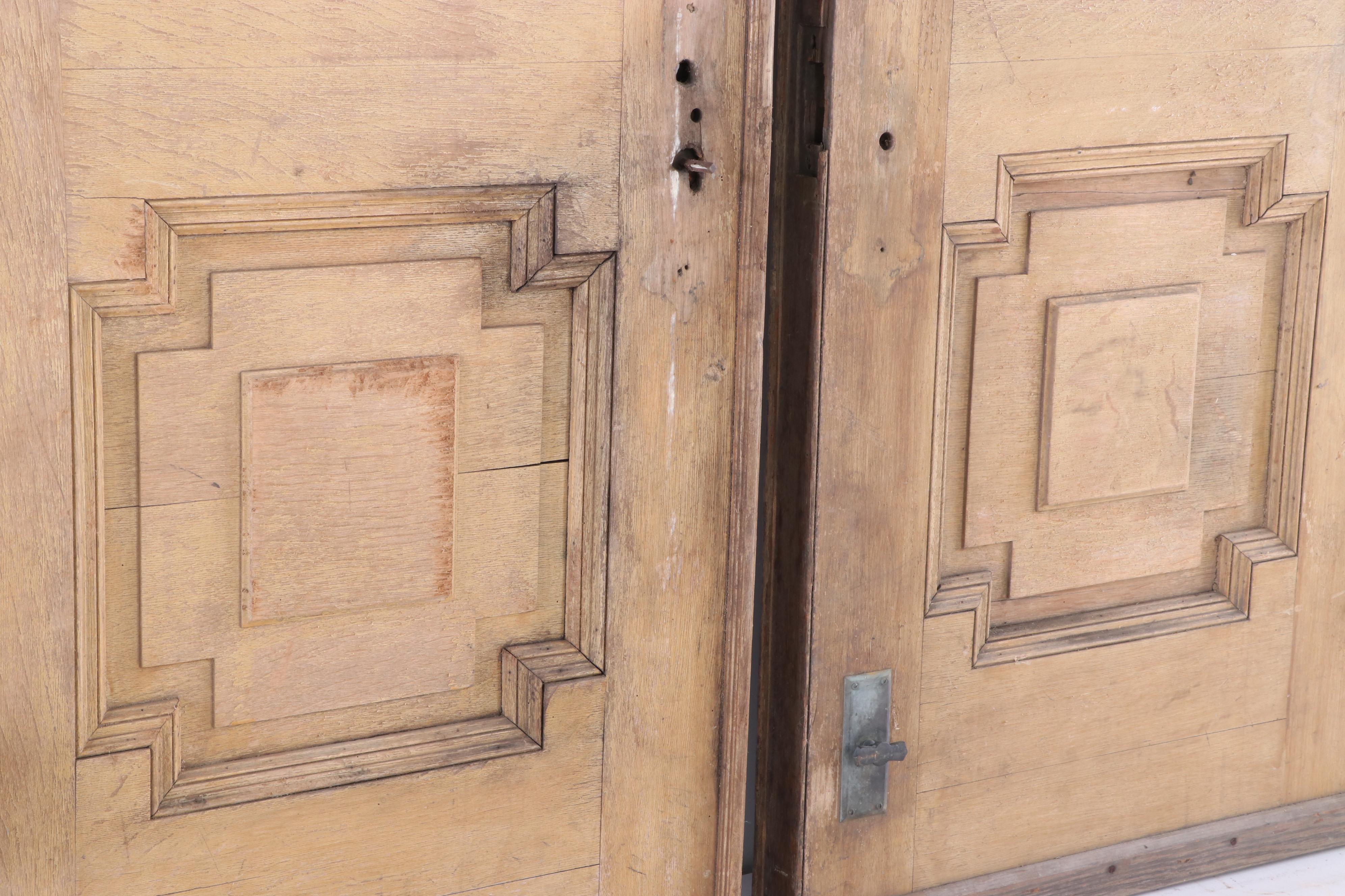 Oak Recessed-Panel Double Doors, Early 20th Century