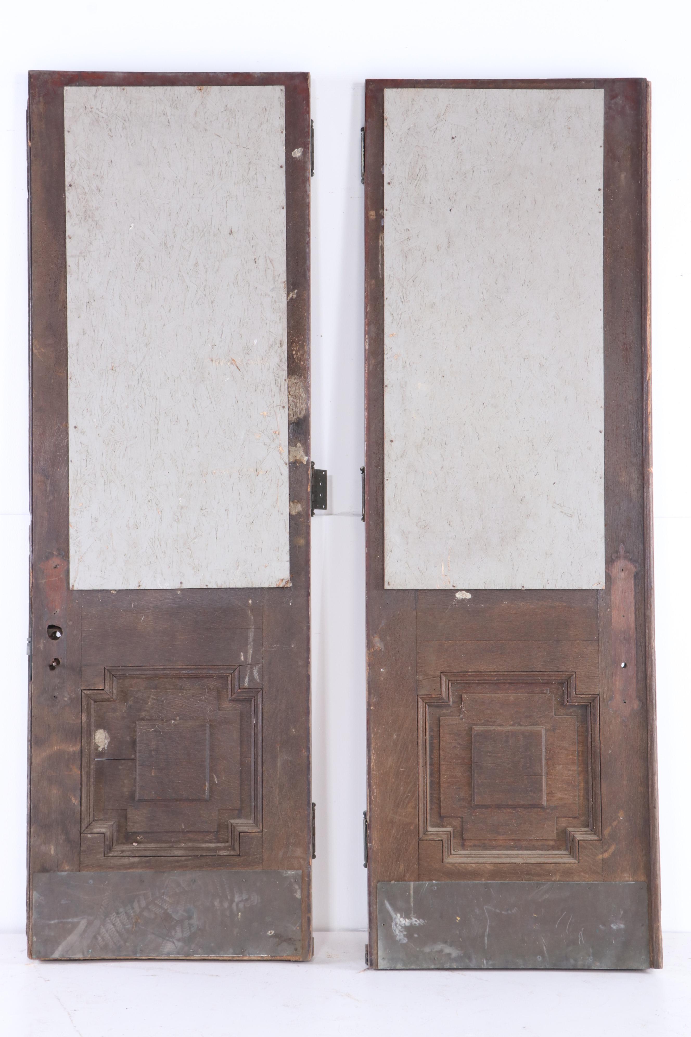 Oak Recessed-Panel Double Doors, Early 20th Century