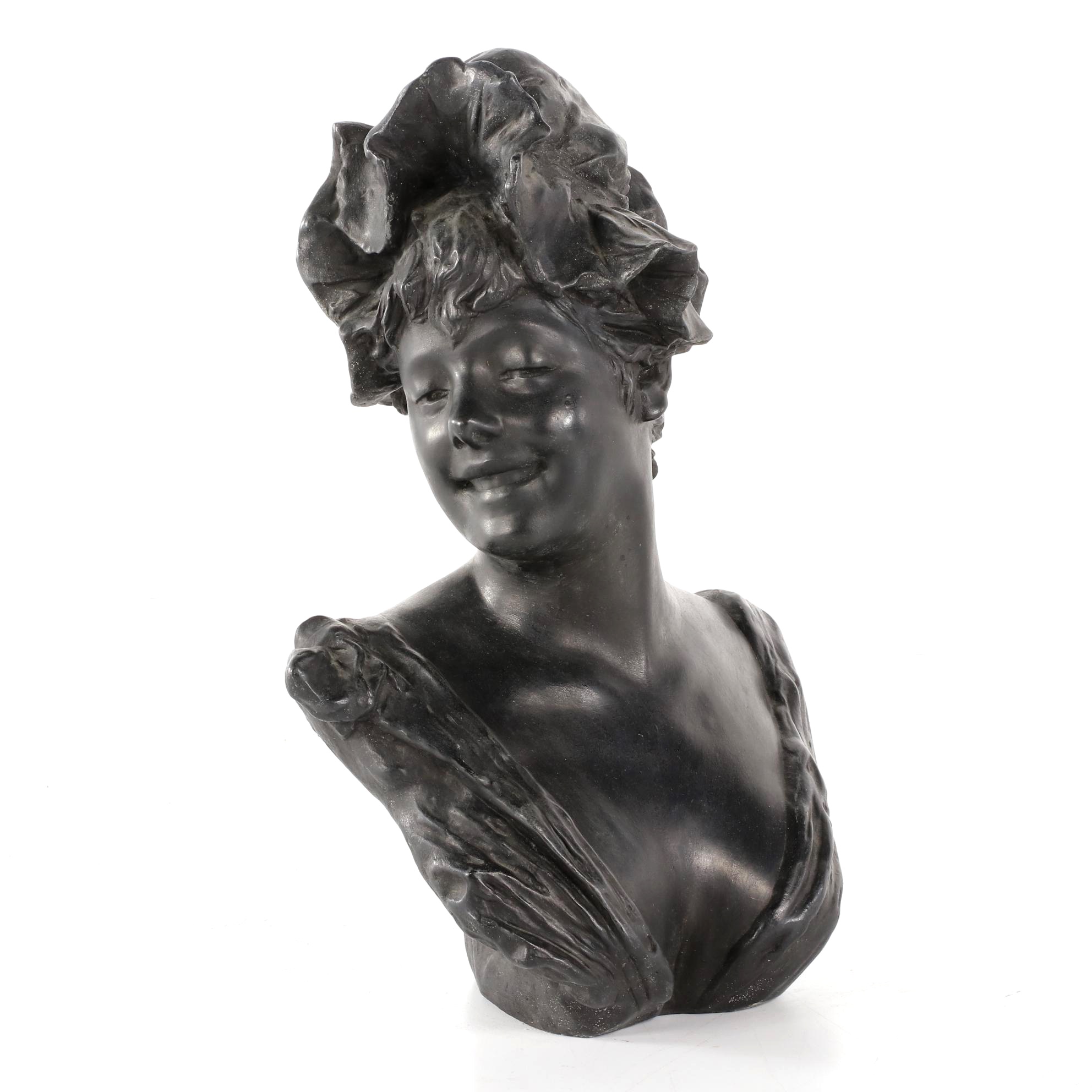 Cast Iron Sculpture after Georges van der Straeten Bust of a Woman