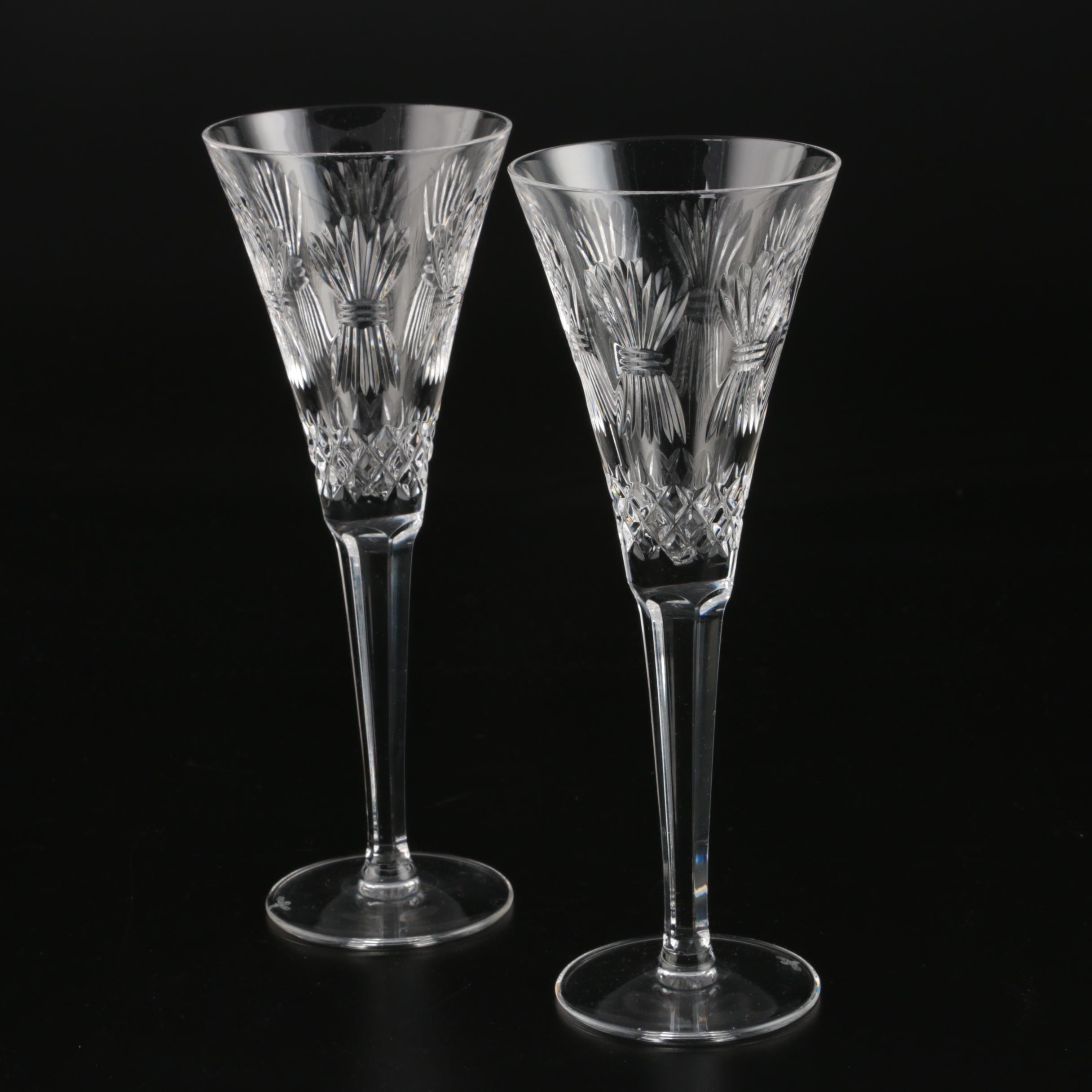Waterford Crystal Millennium Series "Prosperity" Fluted Champagne Glasses