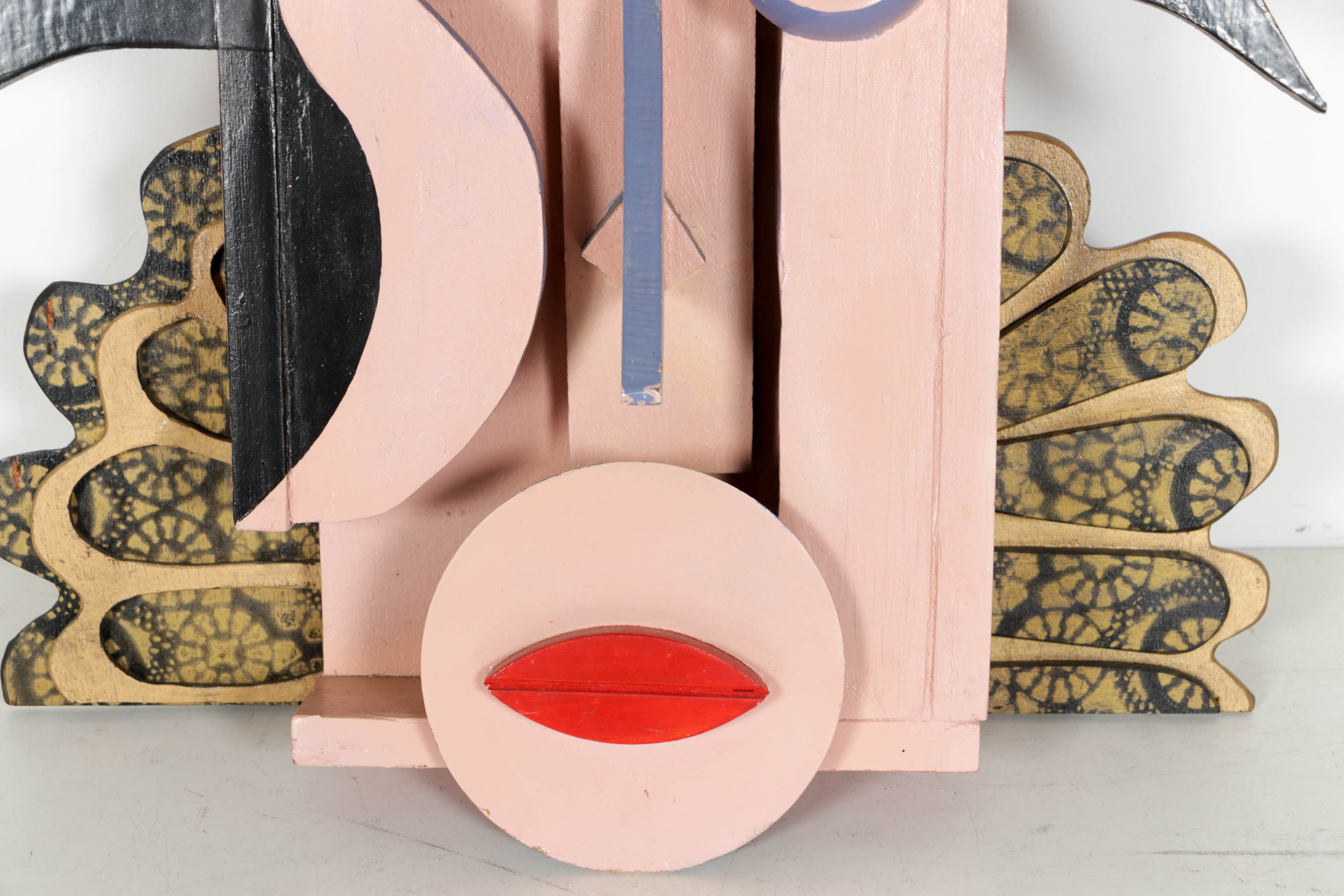 Cubist Style Portrait Painted Wood Assemblage Wall Sculpture