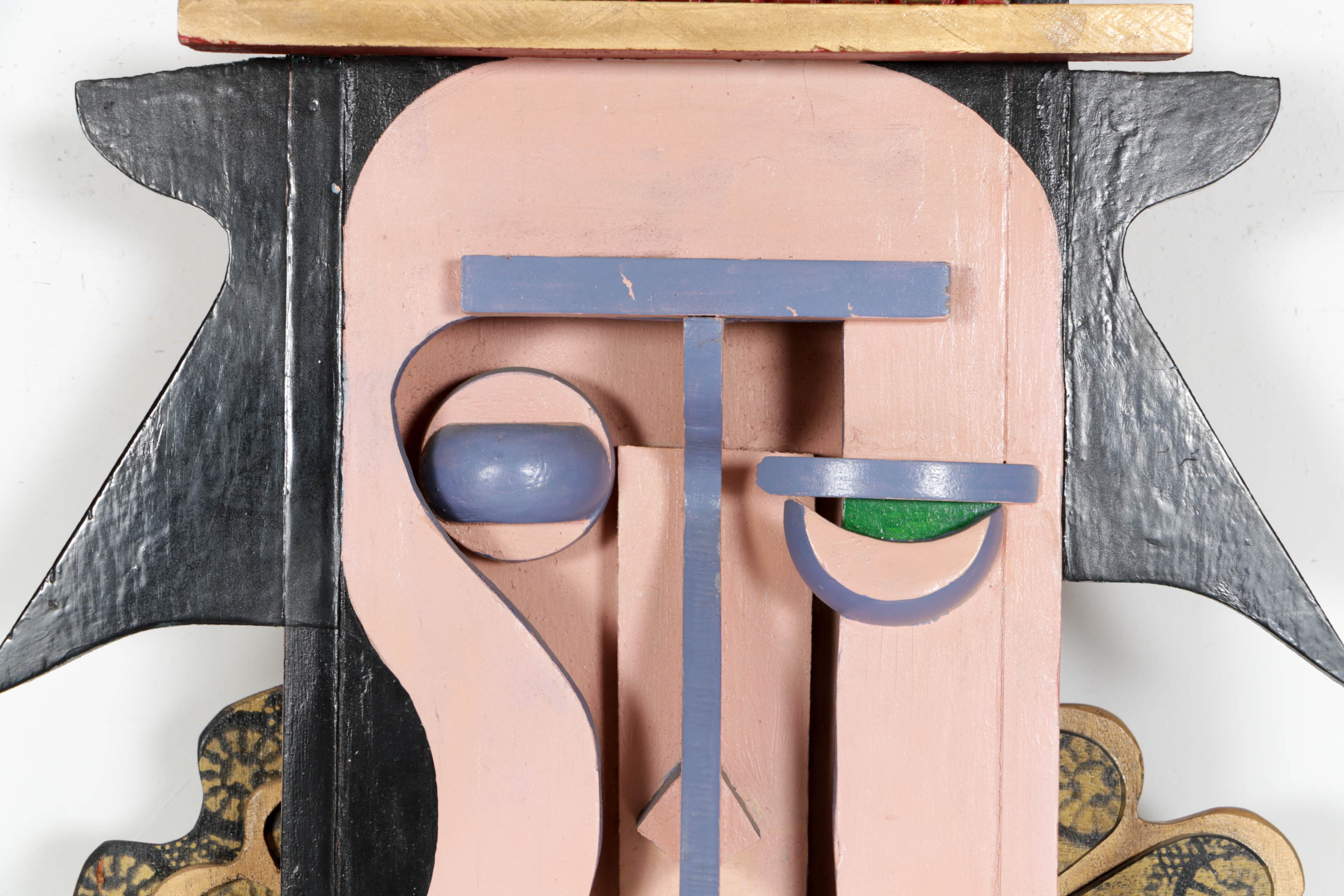 Cubist Style Portrait Painted Wood Assemblage Wall Sculpture