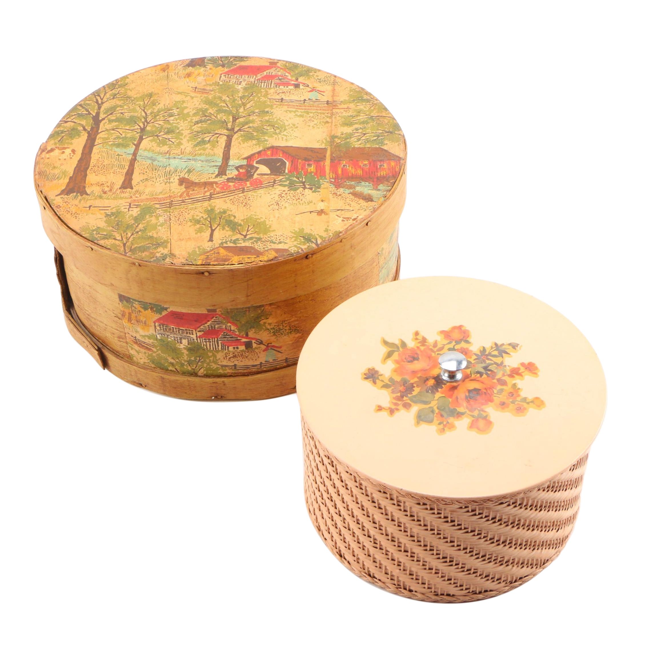 Harvey Sewing Basket with Sewing Supplies and a Pantry Box, Vintage