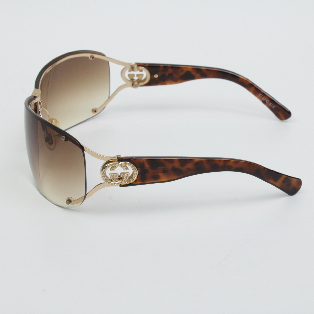 Gucci GG 2807/S Rimless Wrap Sunglasses with Rhinestone Logo Temples