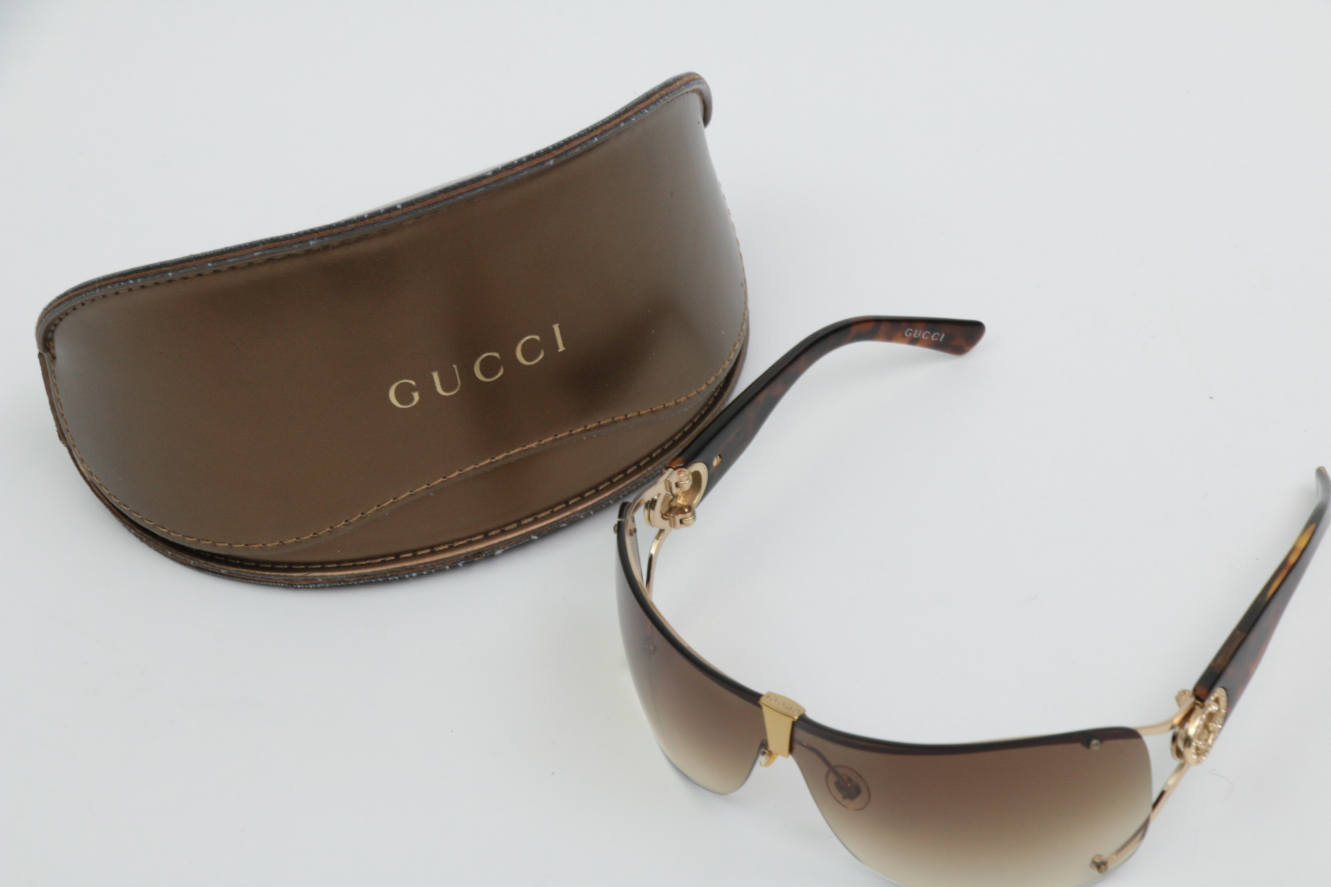 Gucci GG 2807/S Rimless Wrap Sunglasses with Rhinestone Logo Temples