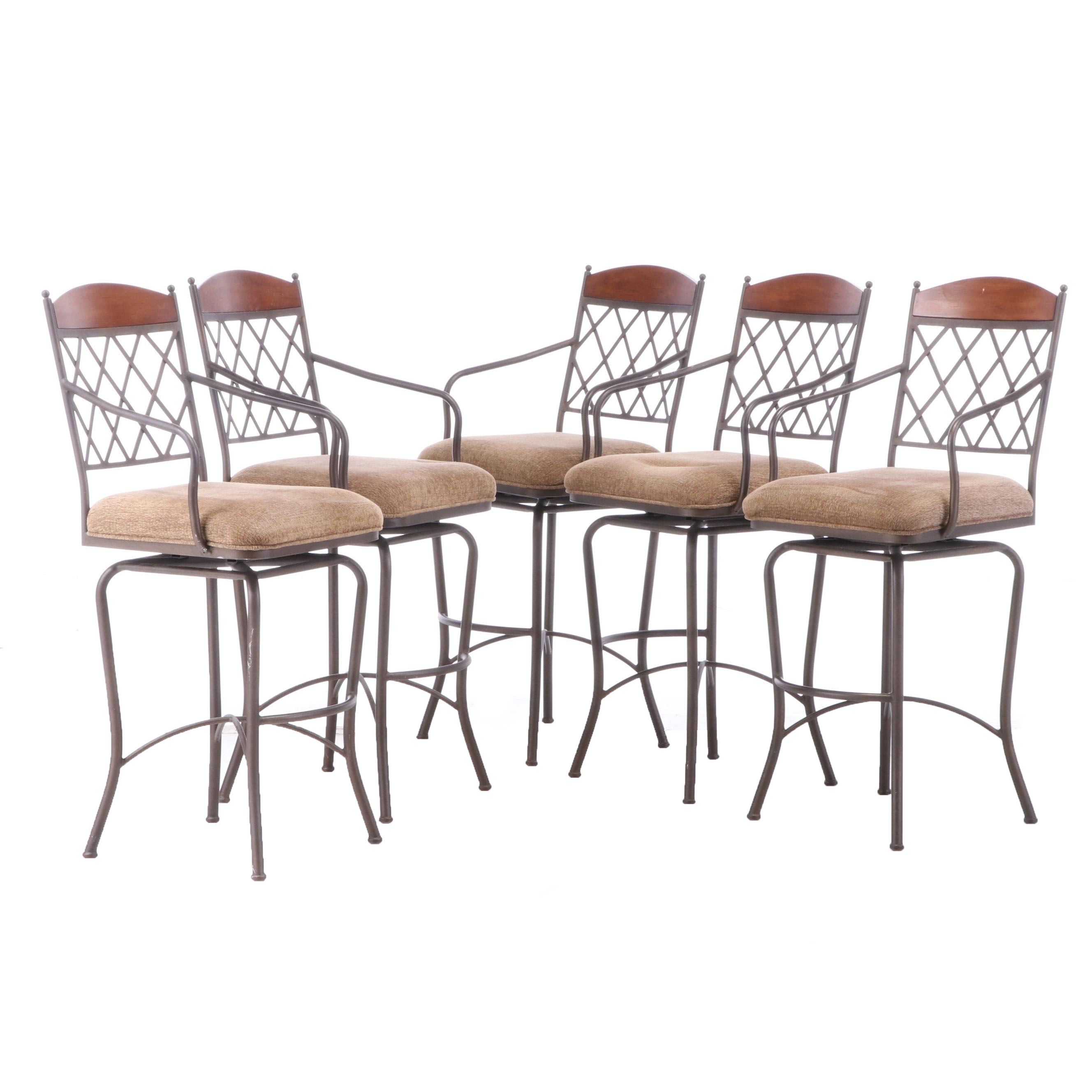 Minson Corporation Upholstered Swivel Metal Barstools, Late 20th Century