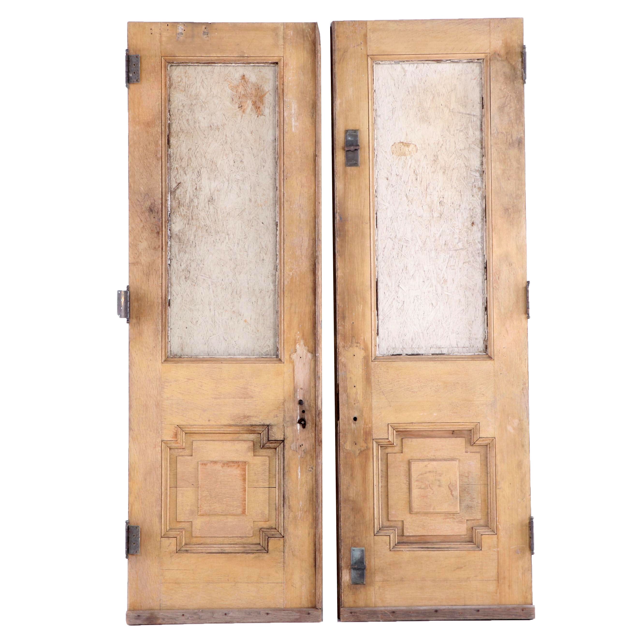 Oak Recessed-Panel Double Doors, Early 20th Century