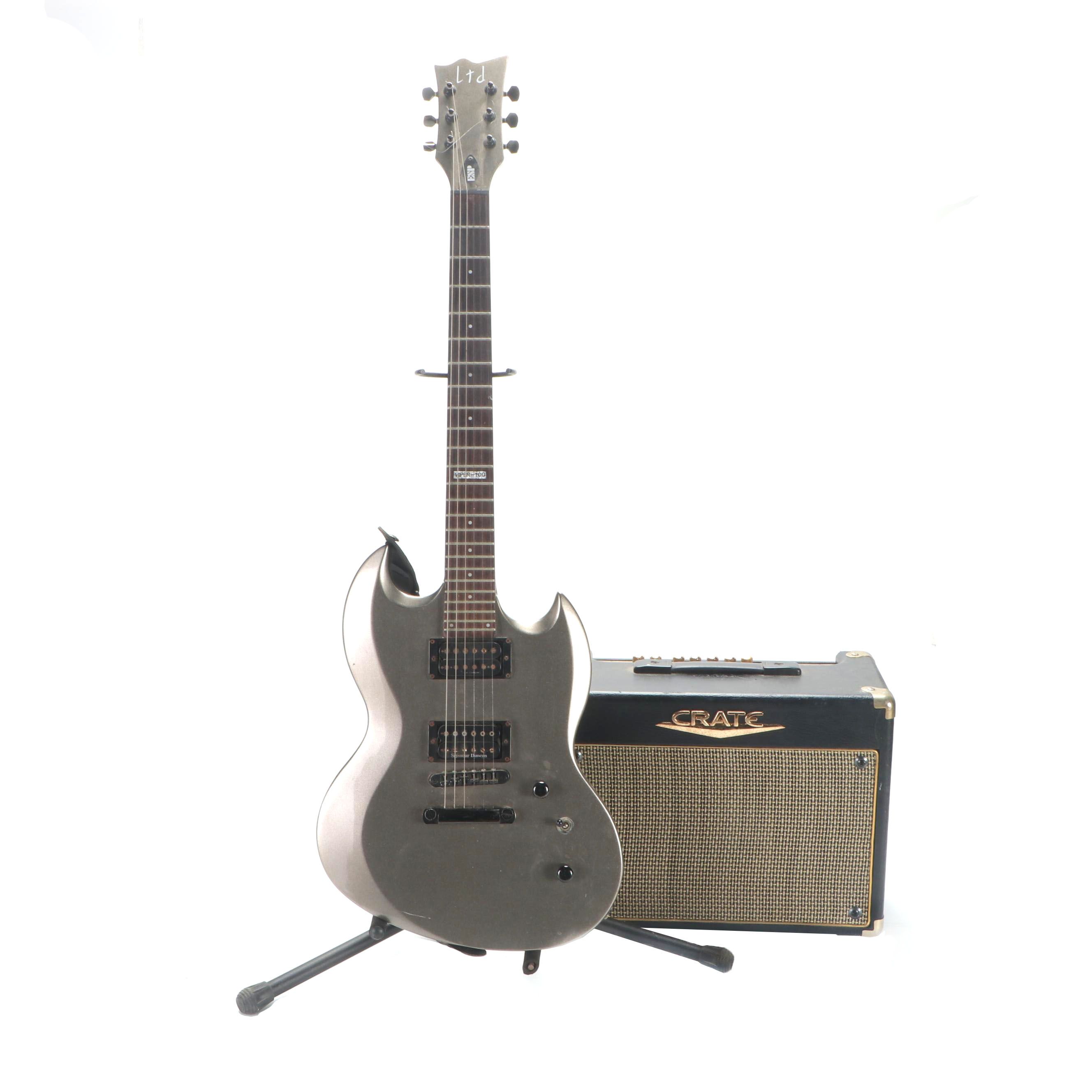 ESP Viper-100 Electric Guitar with Seymour Duncan Pickups, Crate Retroflex Amp