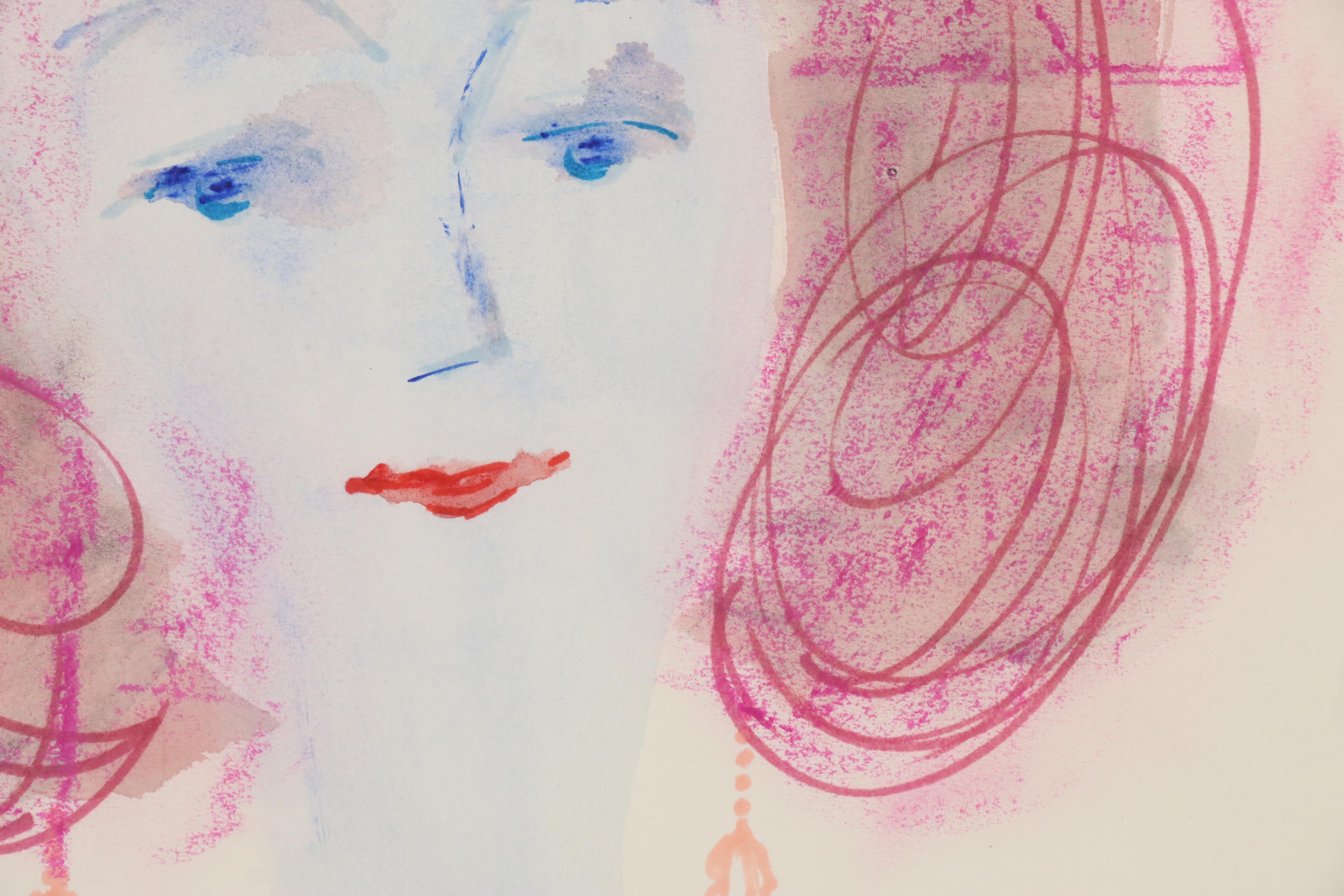 Franklin Folger Cartoon Style Ink and Pastel Portrait Drawing