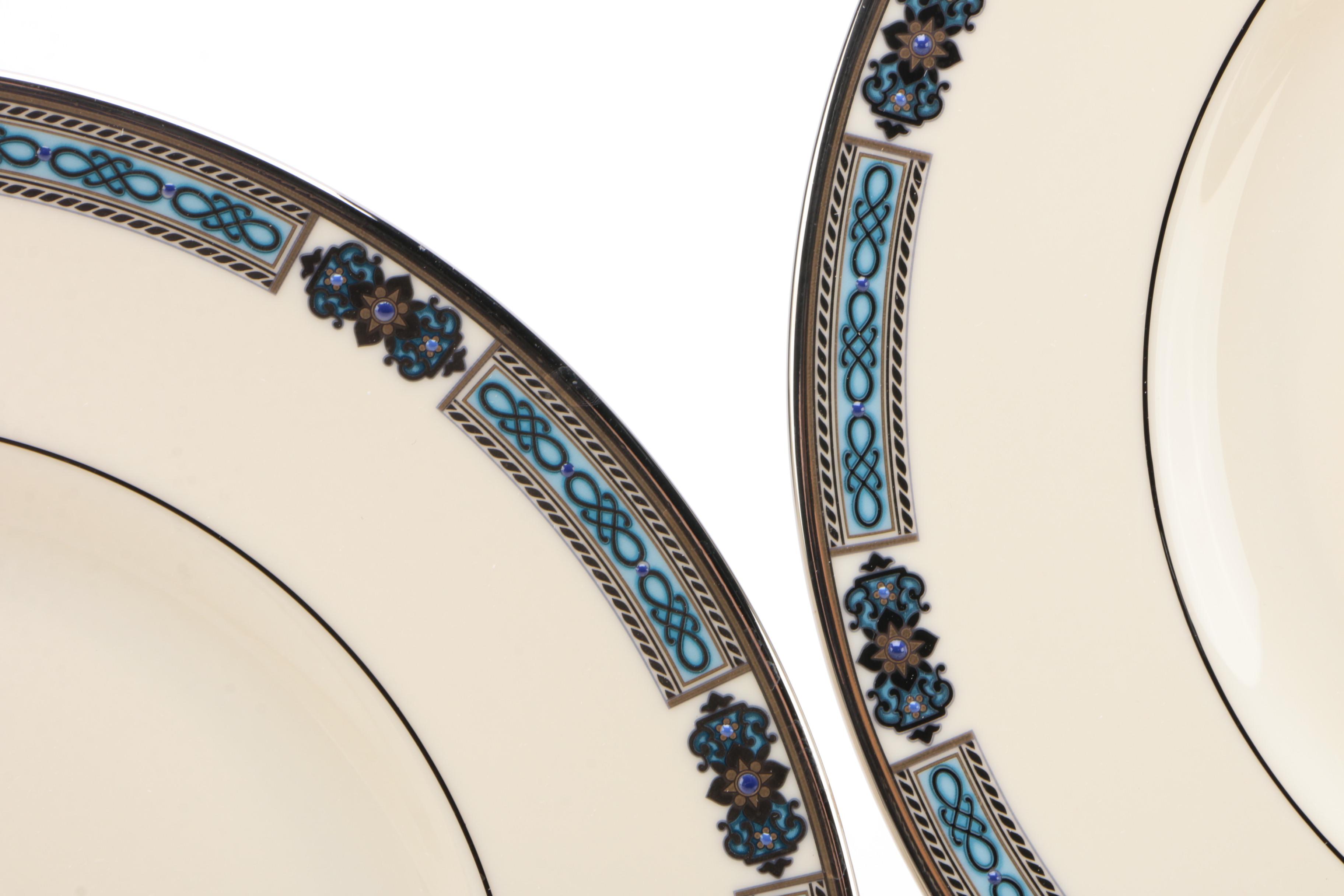 Lenox Ambassador Collection "Jewels Sapphire" Dinner Plates with Serving Bowl