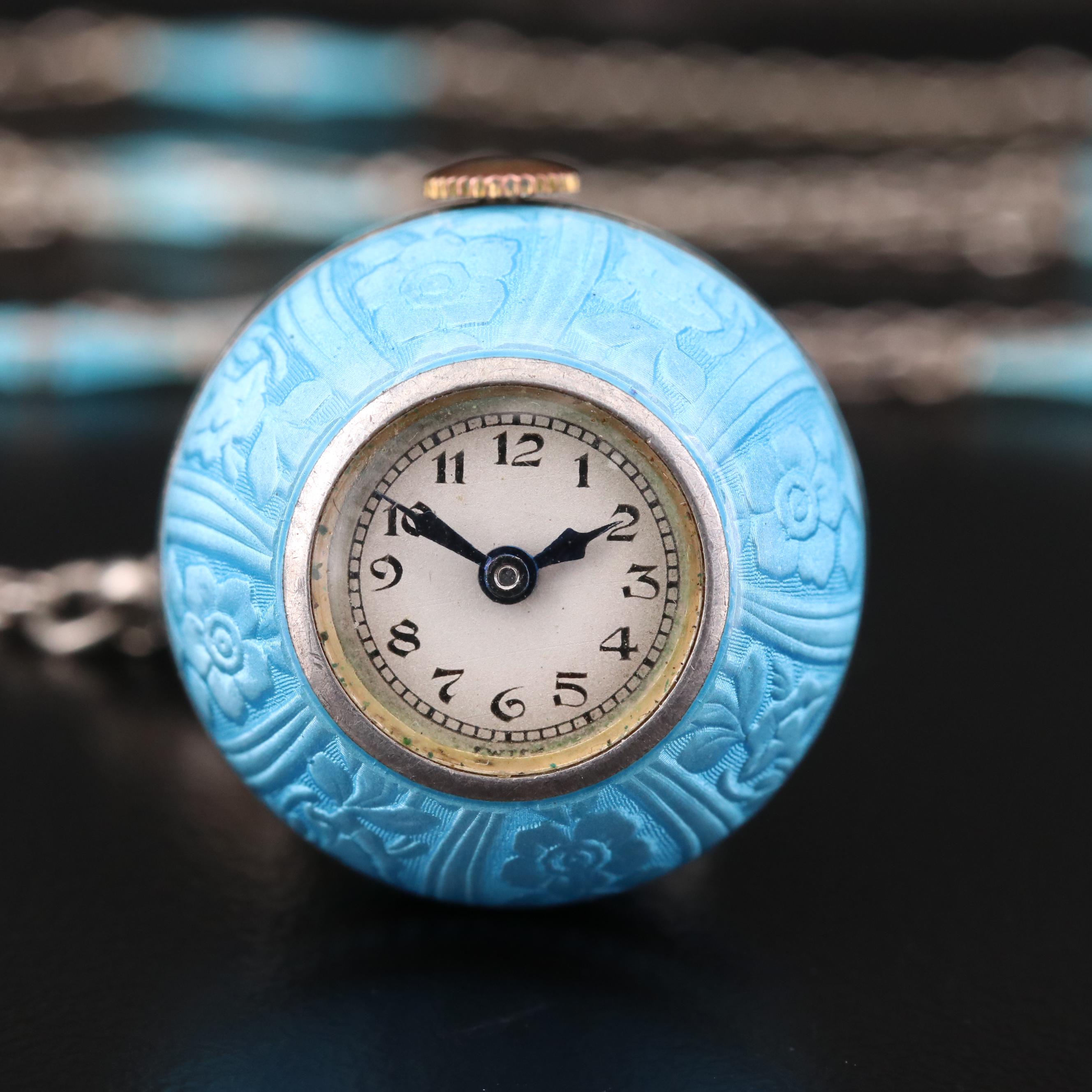 Vintage Swiss Sterling Silver and Enamel Pendant Watch