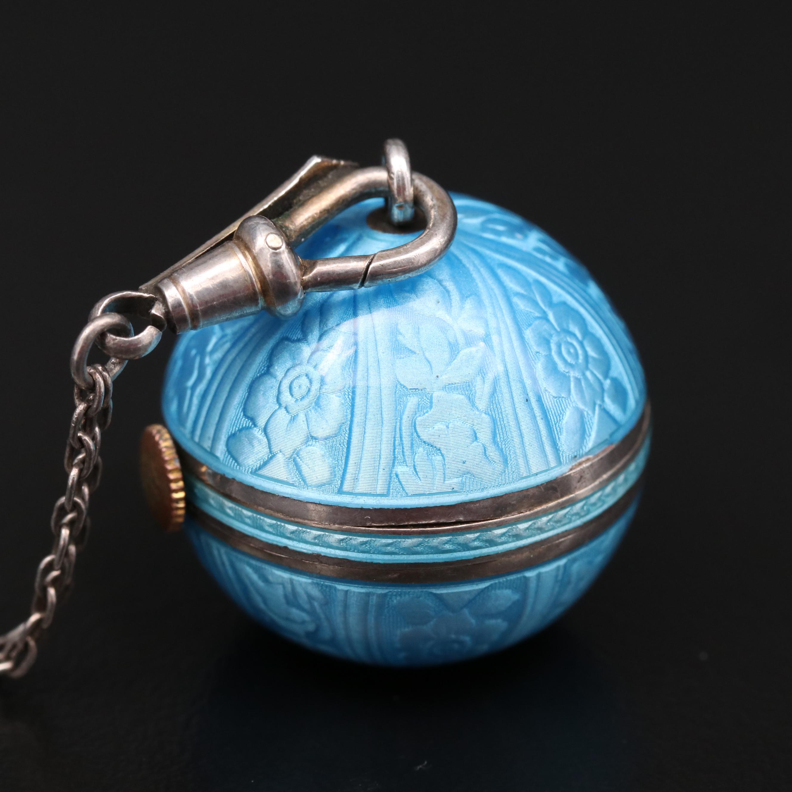 Vintage Swiss Sterling Silver and Enamel Pendant Watch