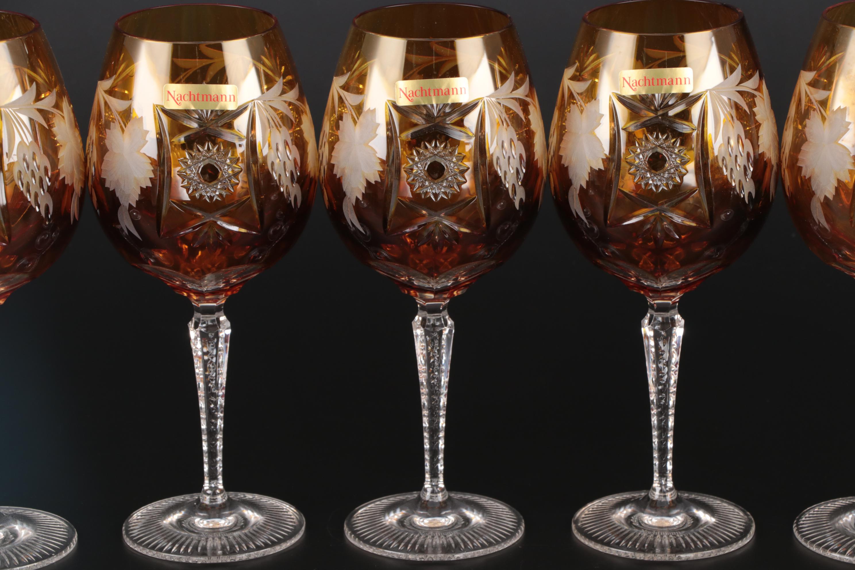 Nachtmann "Traube" Crystal Burgundy Wine Glasses, Mid to Late 20th Century