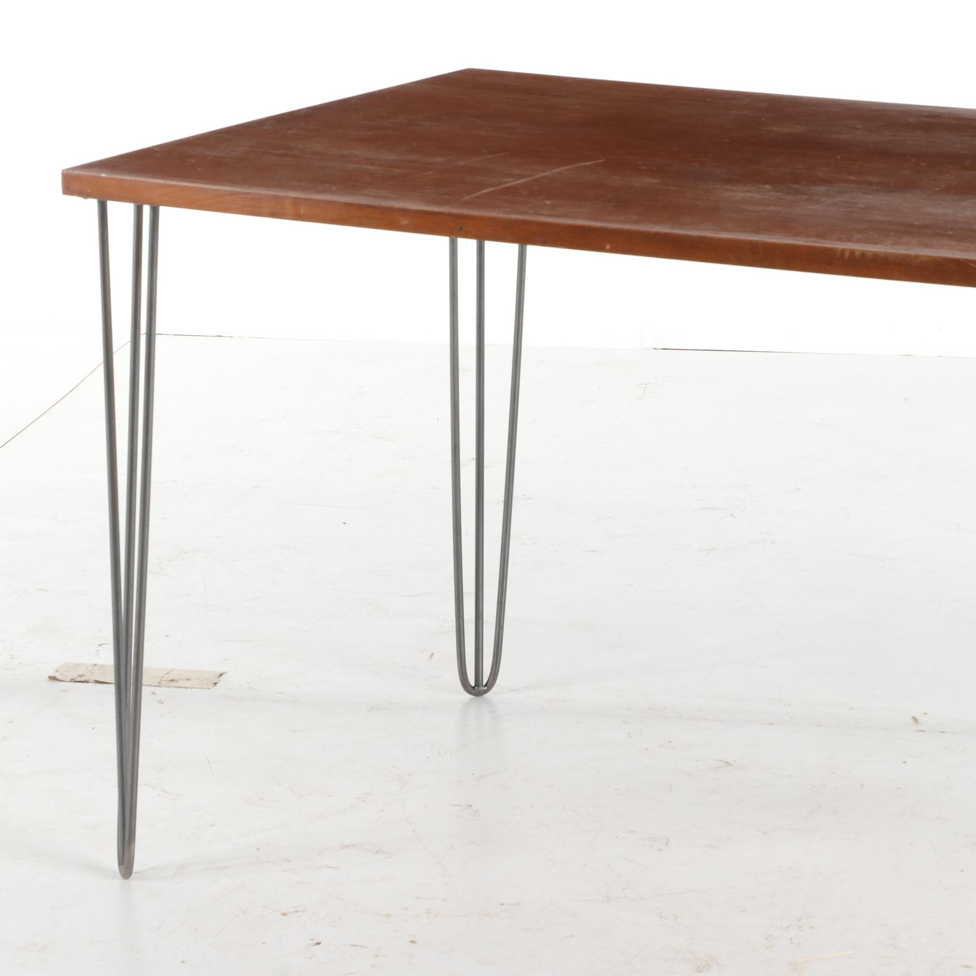 Contemporary Modern Wood and Metal Dining Table