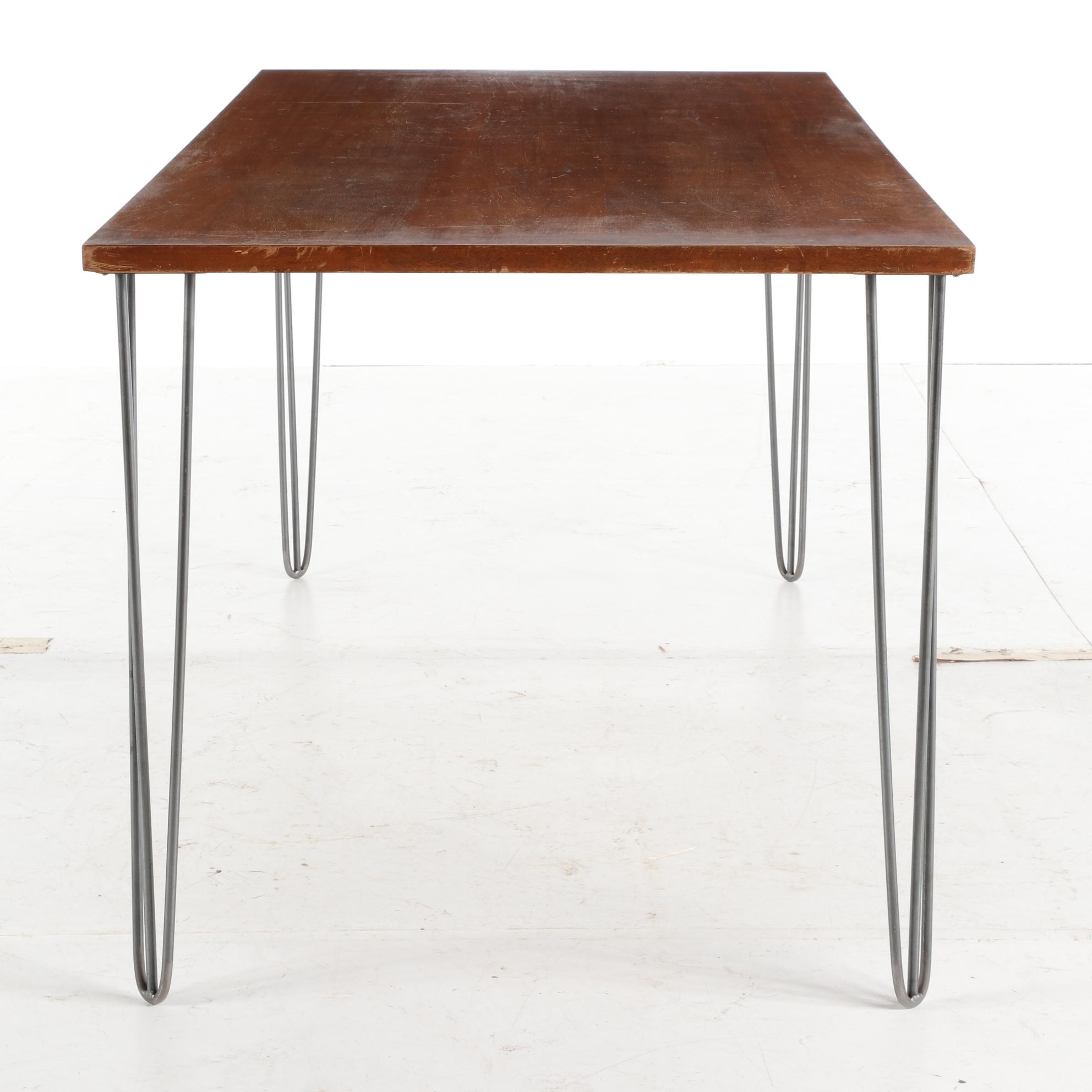 Contemporary Modern Wood and Metal Dining Table