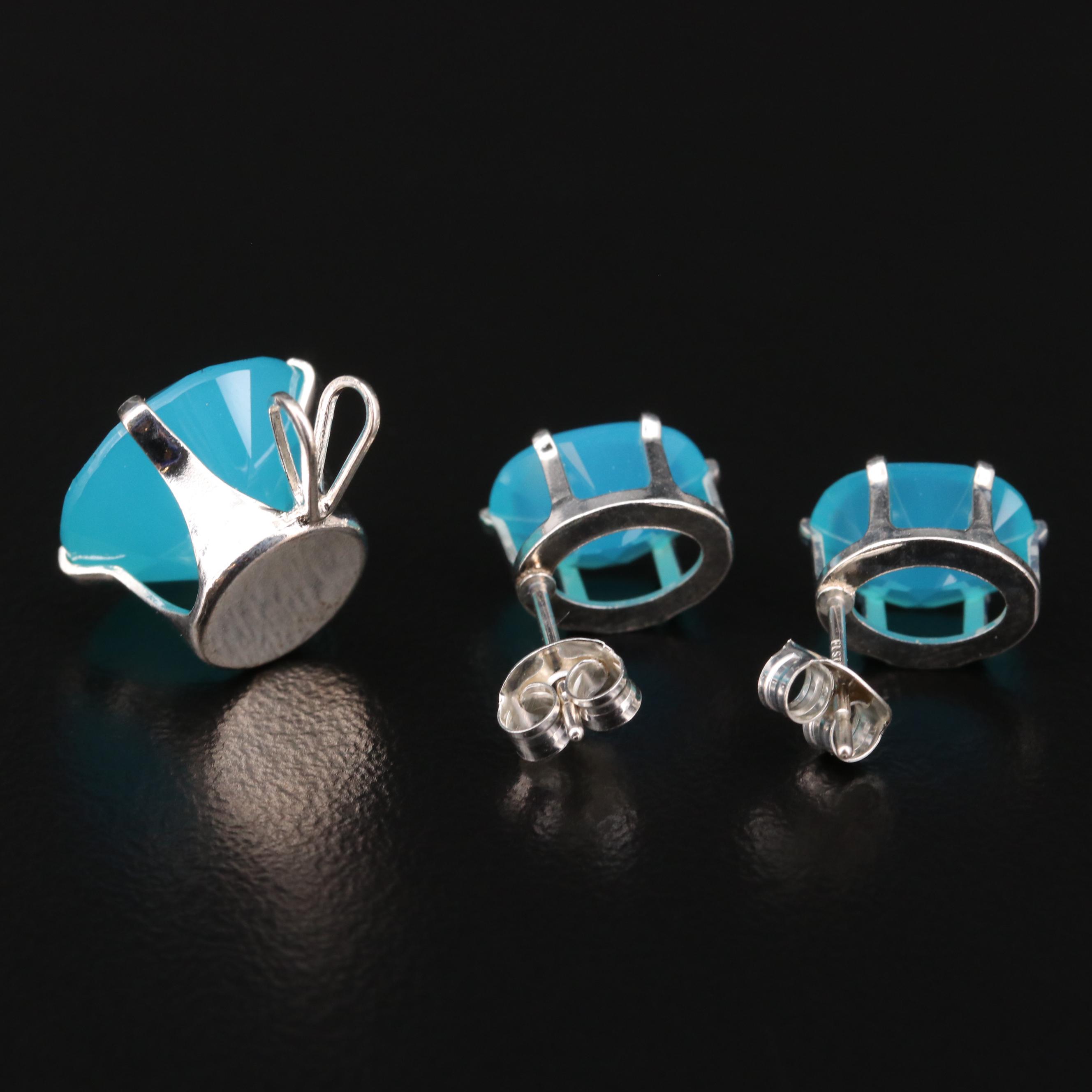 Loose Round Faceted Chalcedony with Mounted Chalcedony Earring and Pendant Set