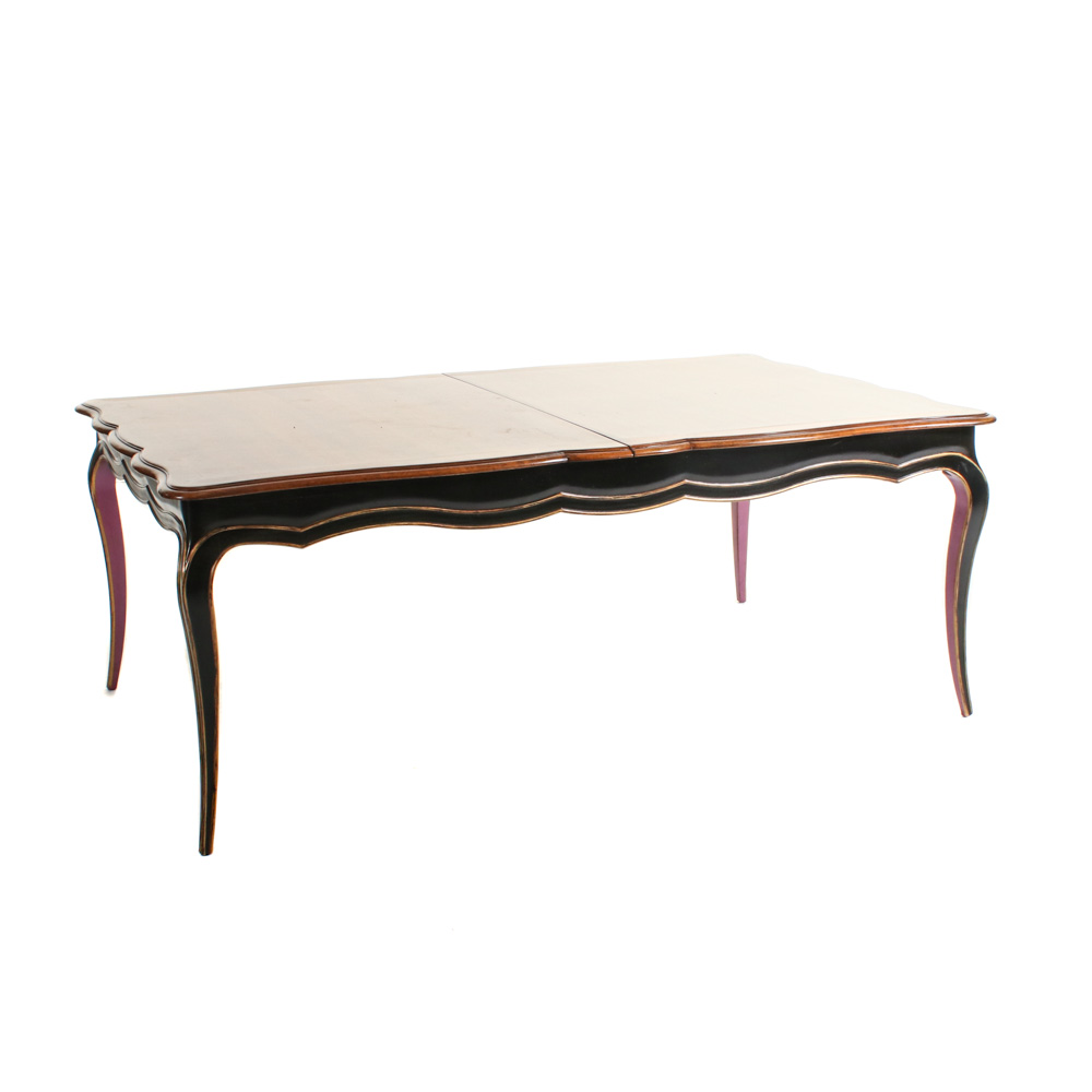 Roche Bobois "Volutes" Parcel-Gilt, Parcel-Ebonized, and Cherrywood Dining Table
