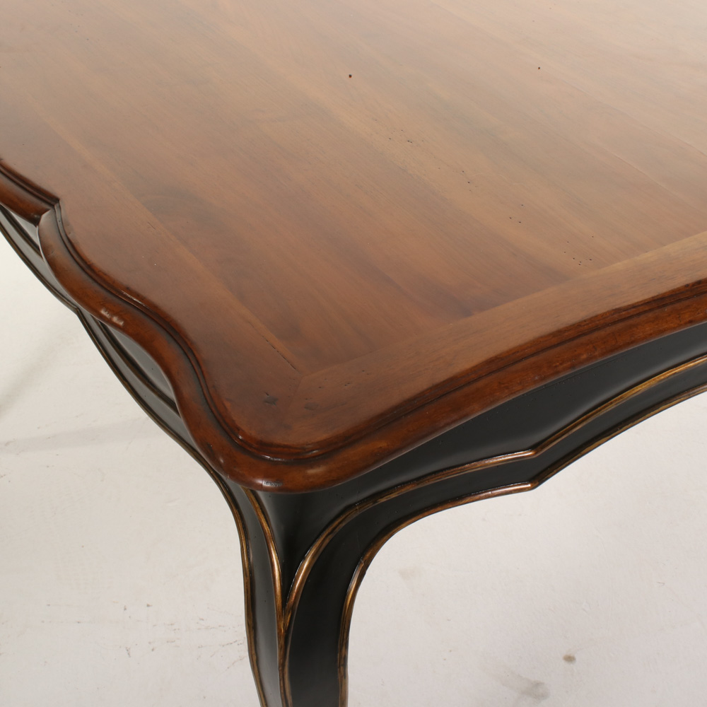 Roche Bobois "Volutes" Parcel-Gilt, Parcel-Ebonized, and Cherrywood Dining Table