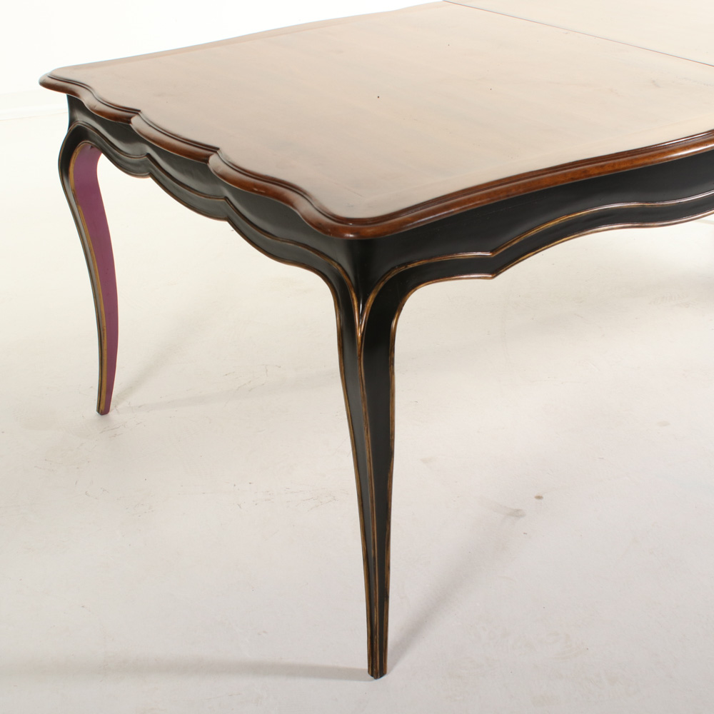 Roche Bobois "Volutes" Parcel-Gilt, Parcel-Ebonized, and Cherrywood Dining Table