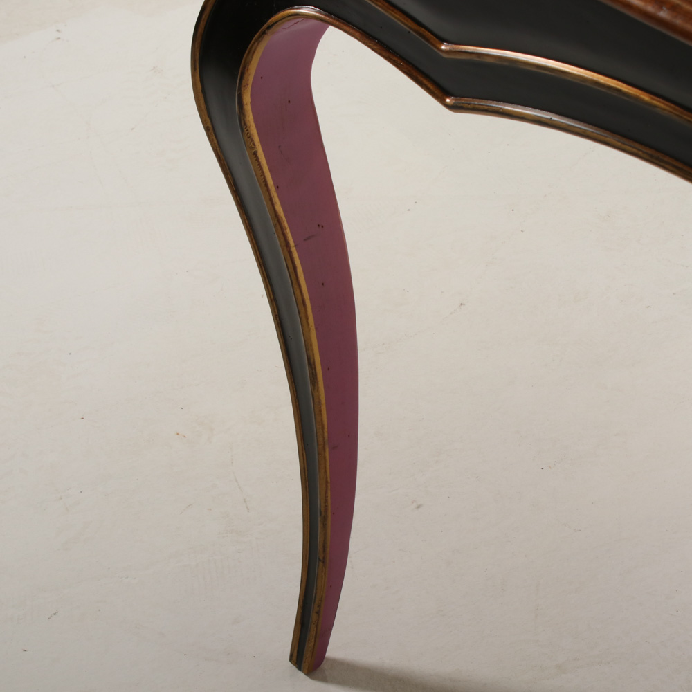 Roche Bobois "Volutes" Parcel-Gilt, Parcel-Ebonized, and Cherrywood Dining Table