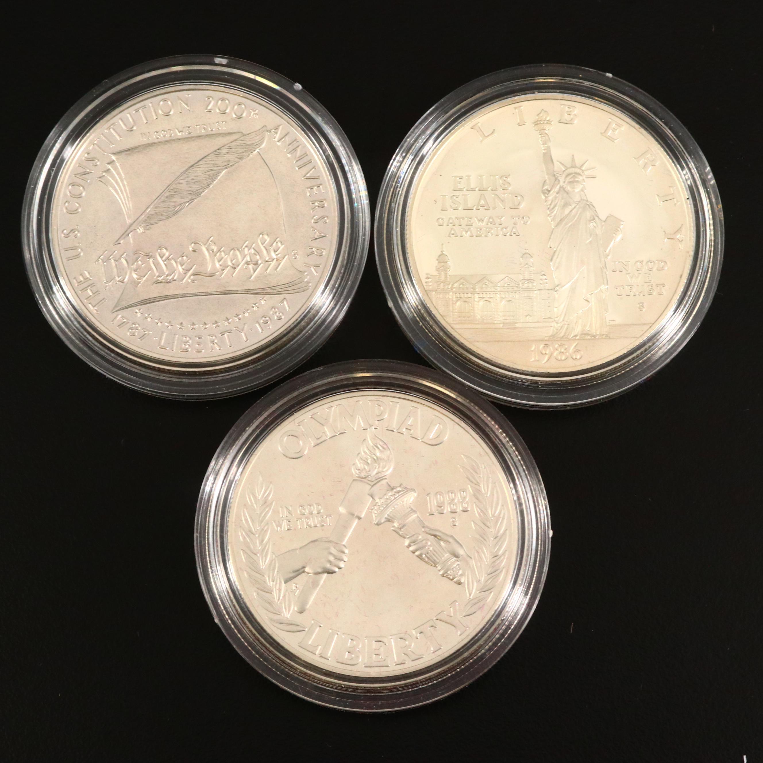 Collection of US Mint Commemorative Silver Dollars, Late 20th Century