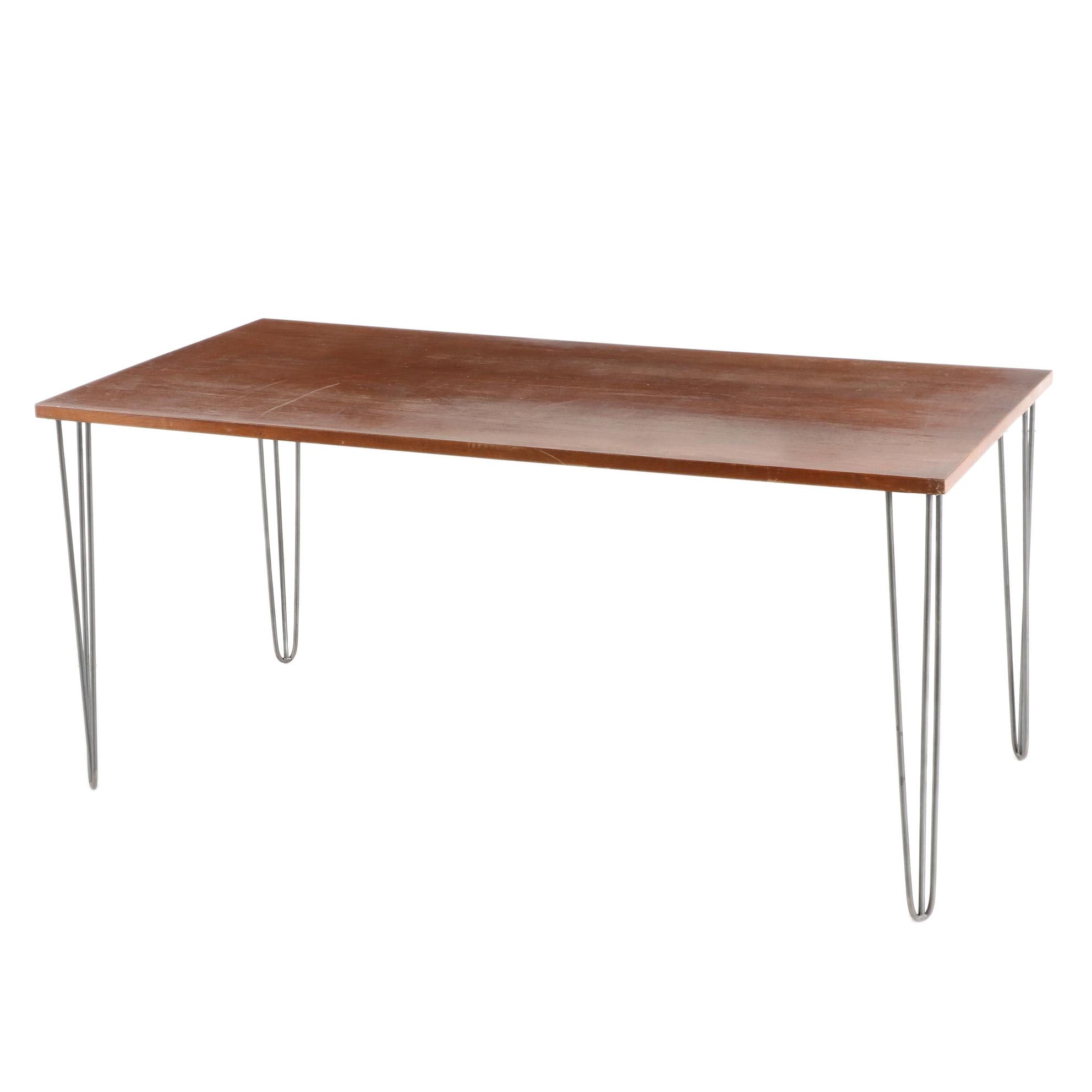 Contemporary Modern Wood and Metal Dining Table