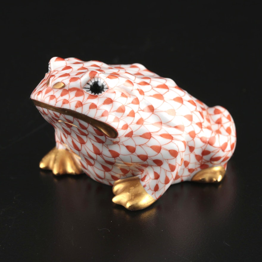 Herend Rust Fishnet with Gold "Frog" Porcelain Figurine