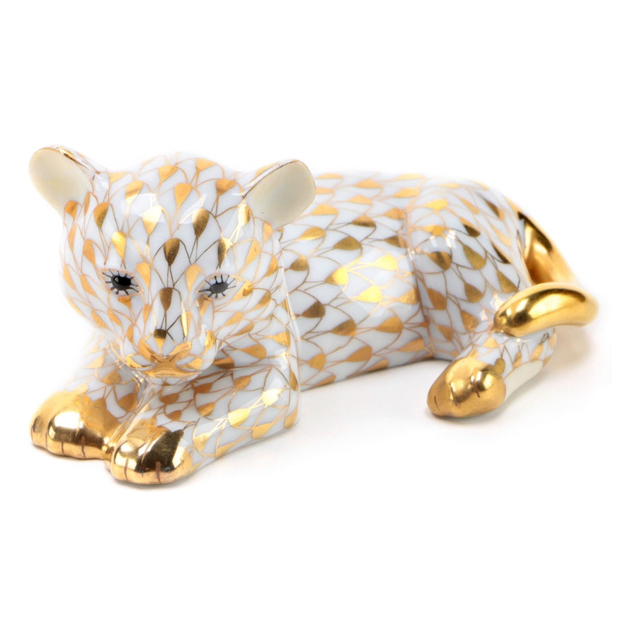 Herend Guild Gold Fishnet "Baby Sumatra Tiger" Porcelain Figurine, 2003