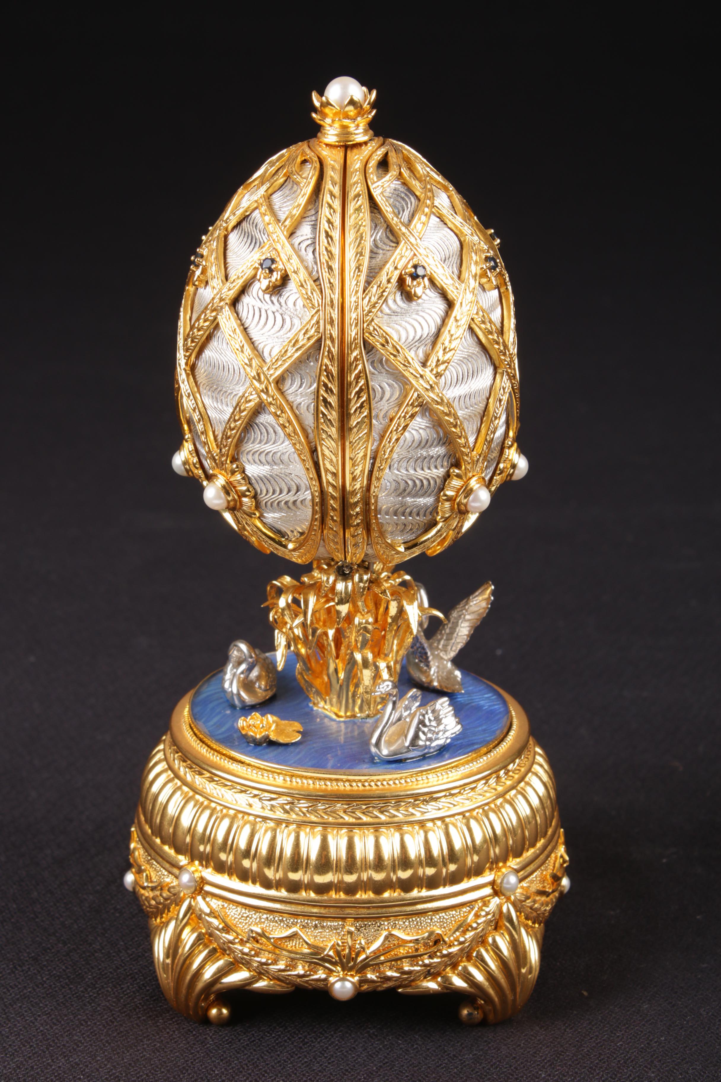 House of Fabergé for Franklin Mint Sterling Silver "The Fabergé Swan Lake Egg"