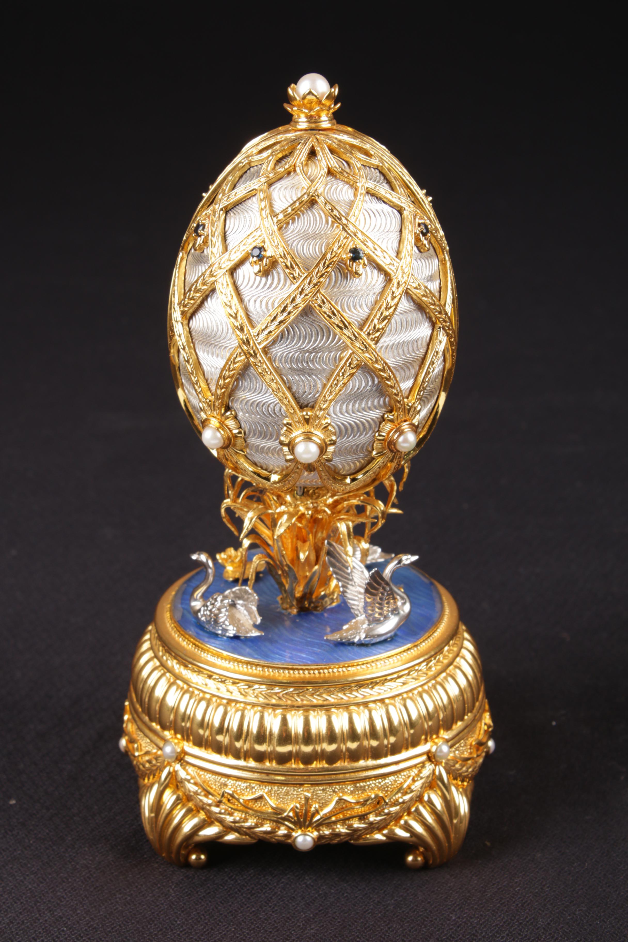 House of Fabergé for Franklin Mint Sterling Silver "The Fabergé Swan Lake Egg"