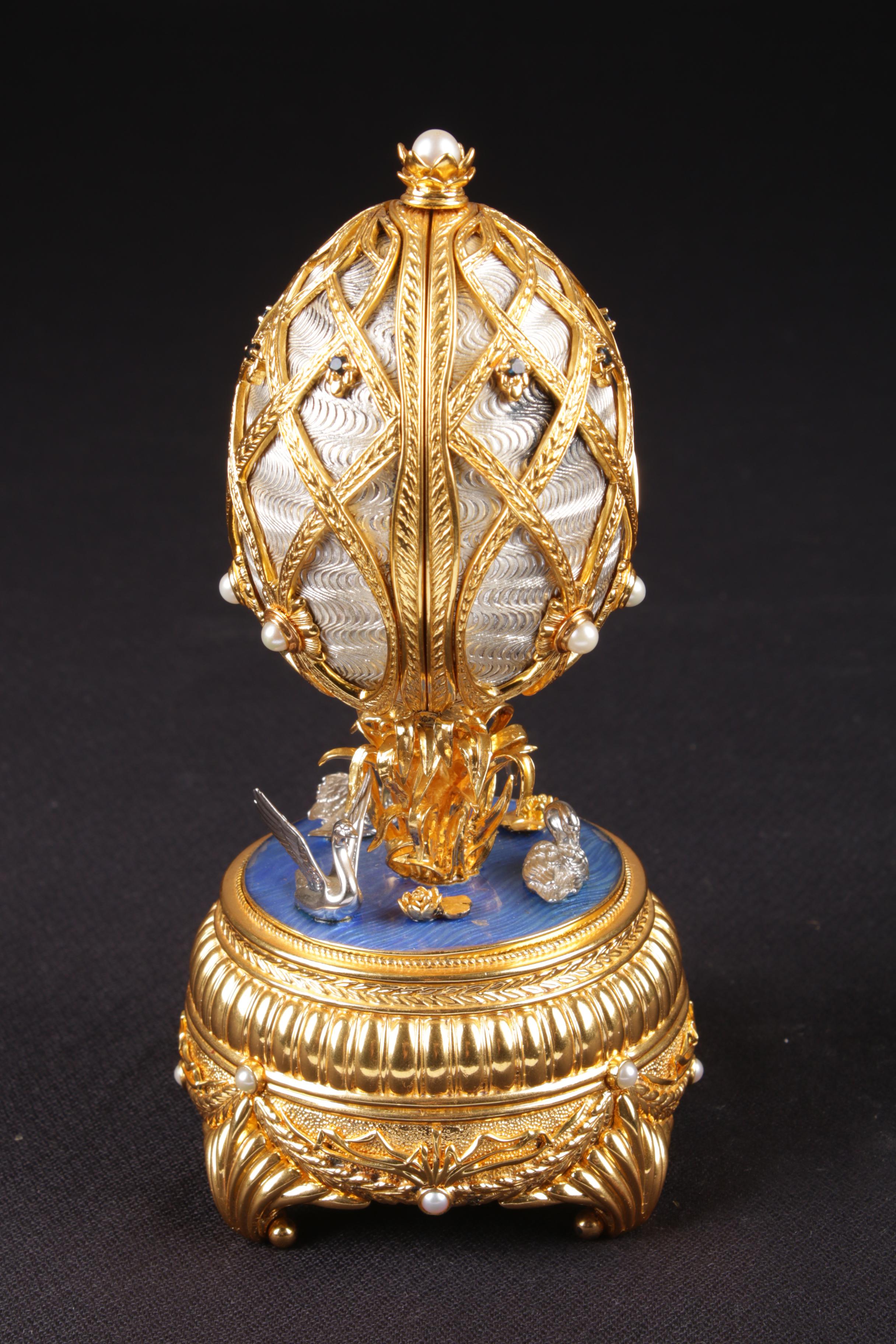 House of Fabergé for Franklin Mint Sterling Silver "The Fabergé Swan Lake Egg"