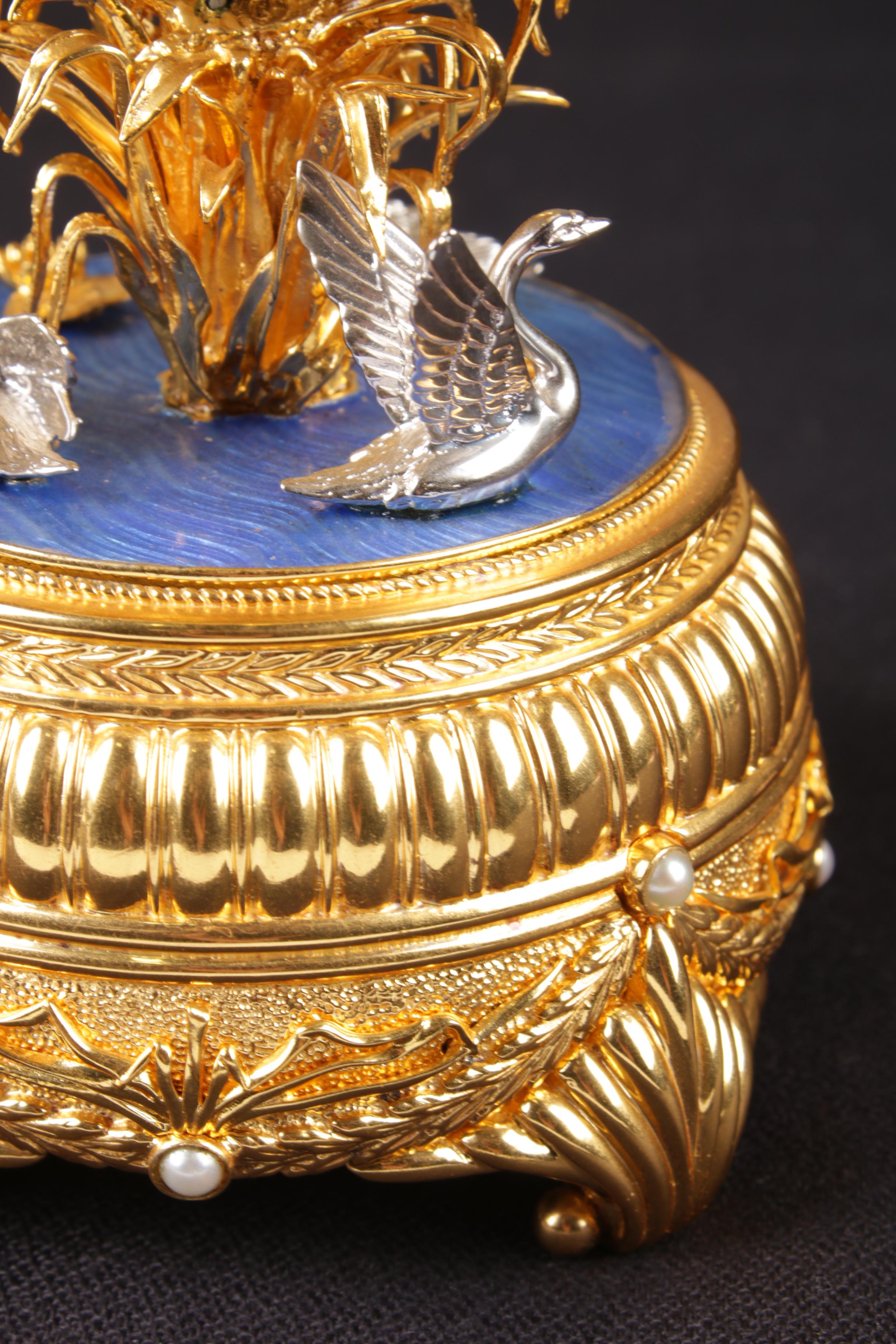House of Fabergé for Franklin Mint Sterling Silver "The Fabergé Swan Lake Egg"