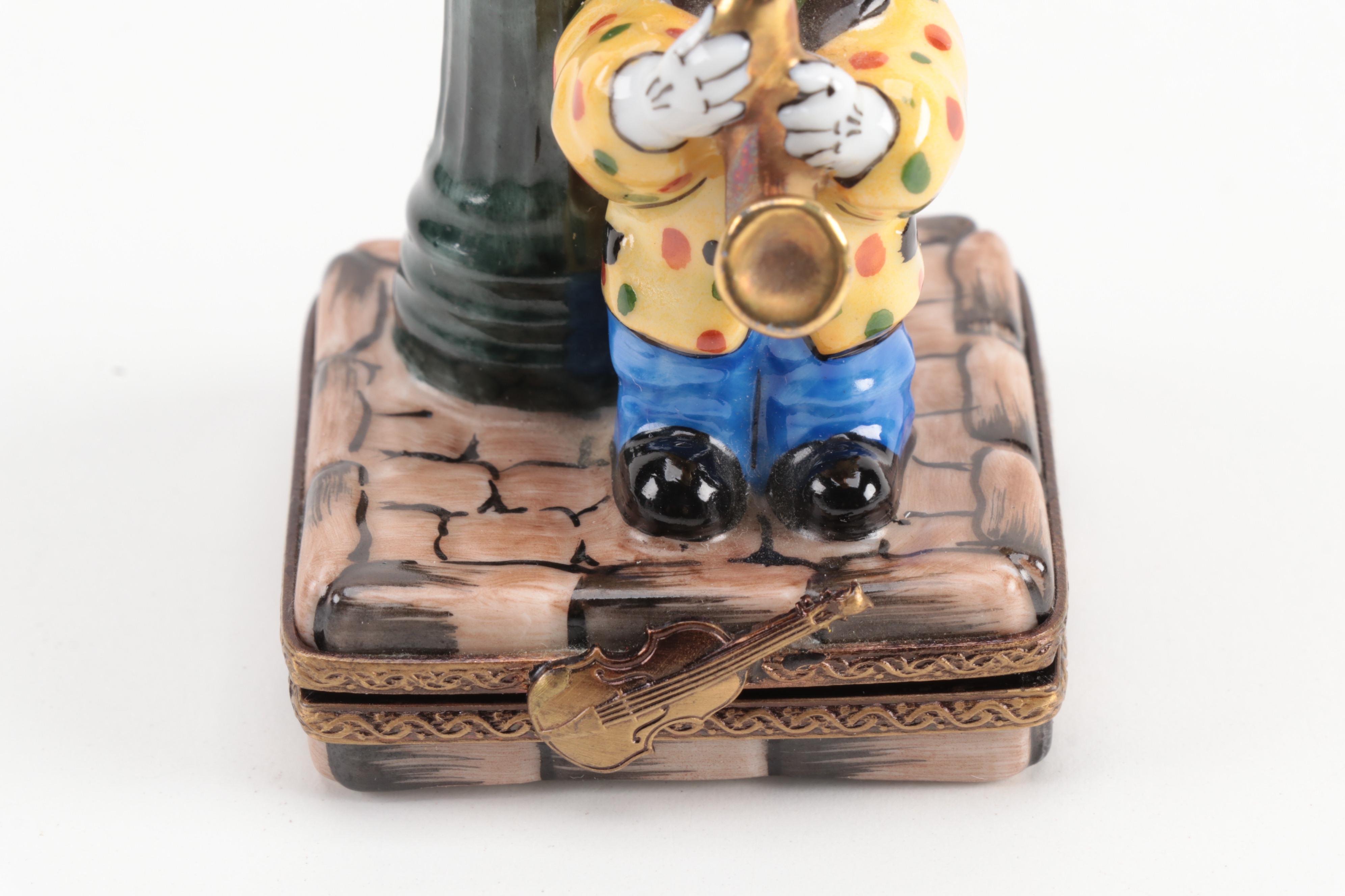 Rochard "Clown Musician"Hand-Painted Porcelain Limoges Box, 1969-Present