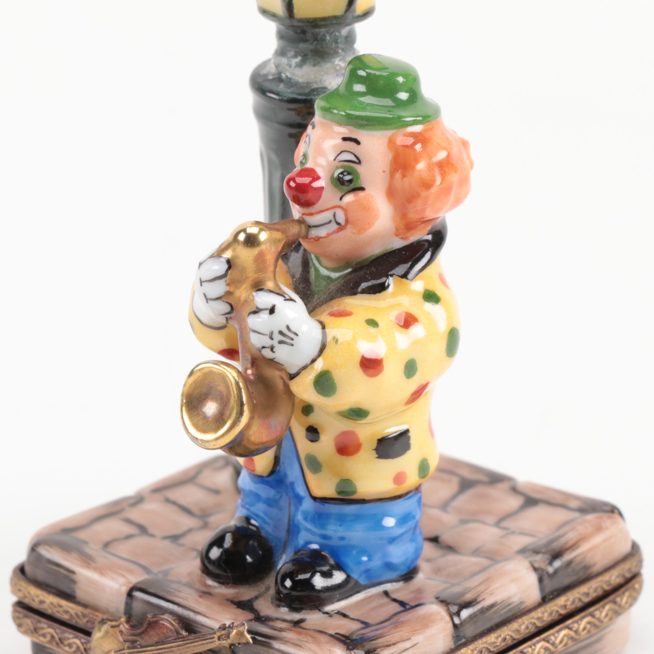 Rochard "Clown Musician"Hand-Painted Porcelain Limoges Box, 1969-Present
