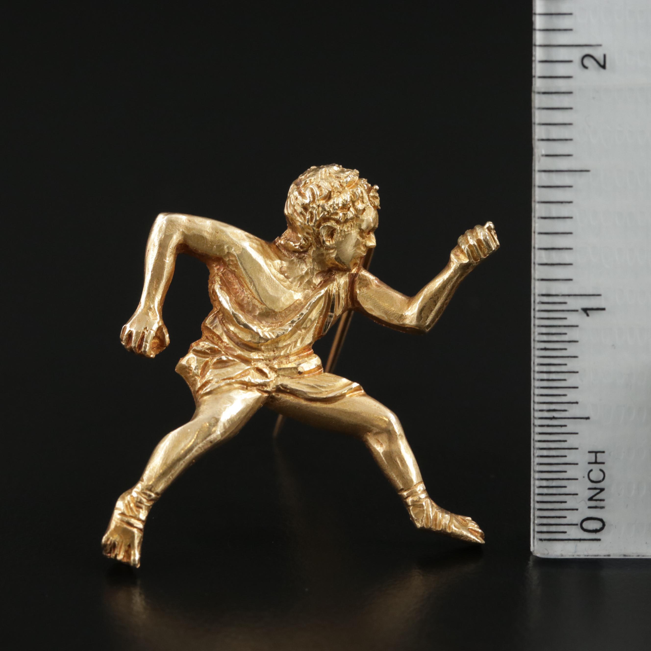 18K Yellow Gold Ancient Greek Figural Brooch