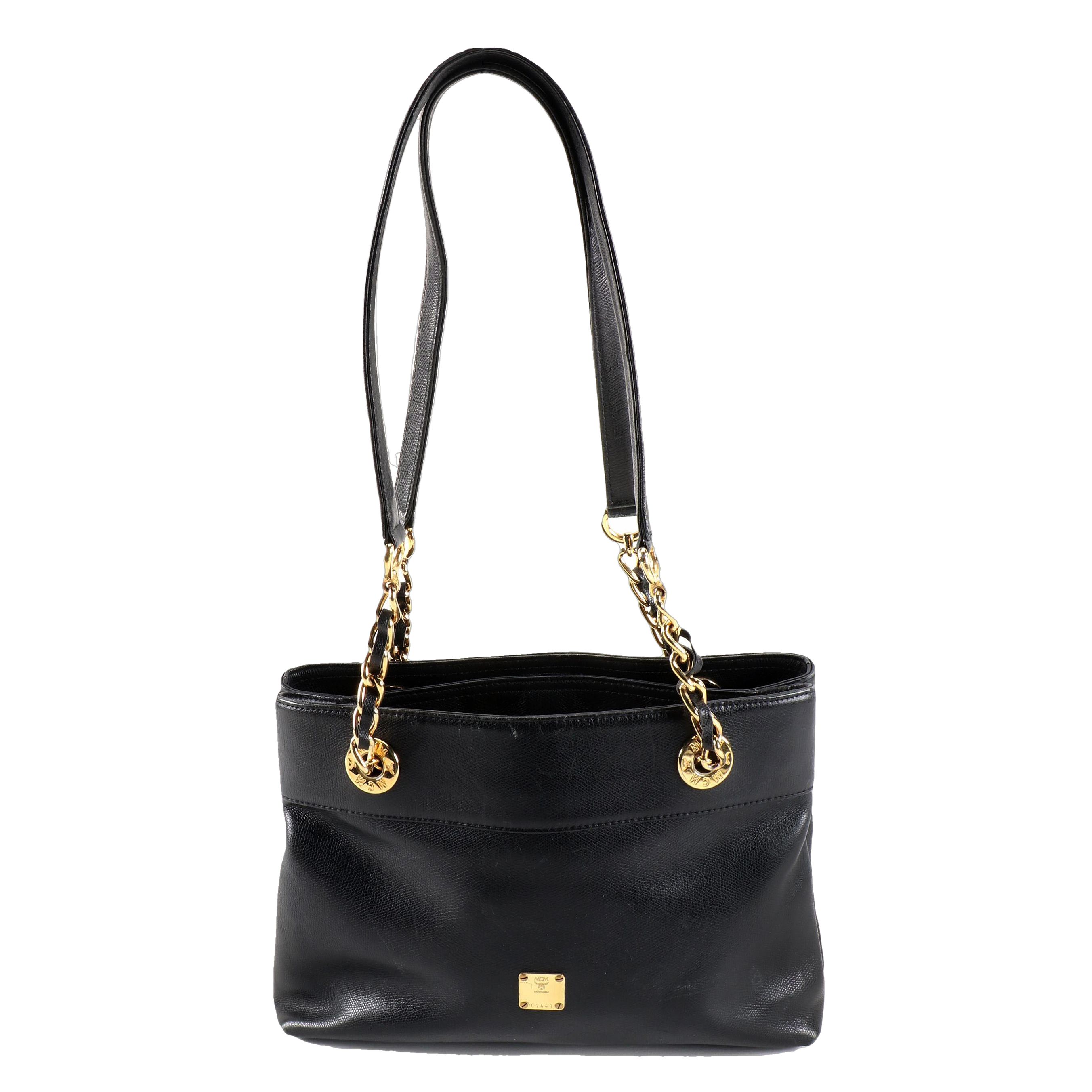 MCM Black Grained Leather Dual Compartment Shoulder Bag