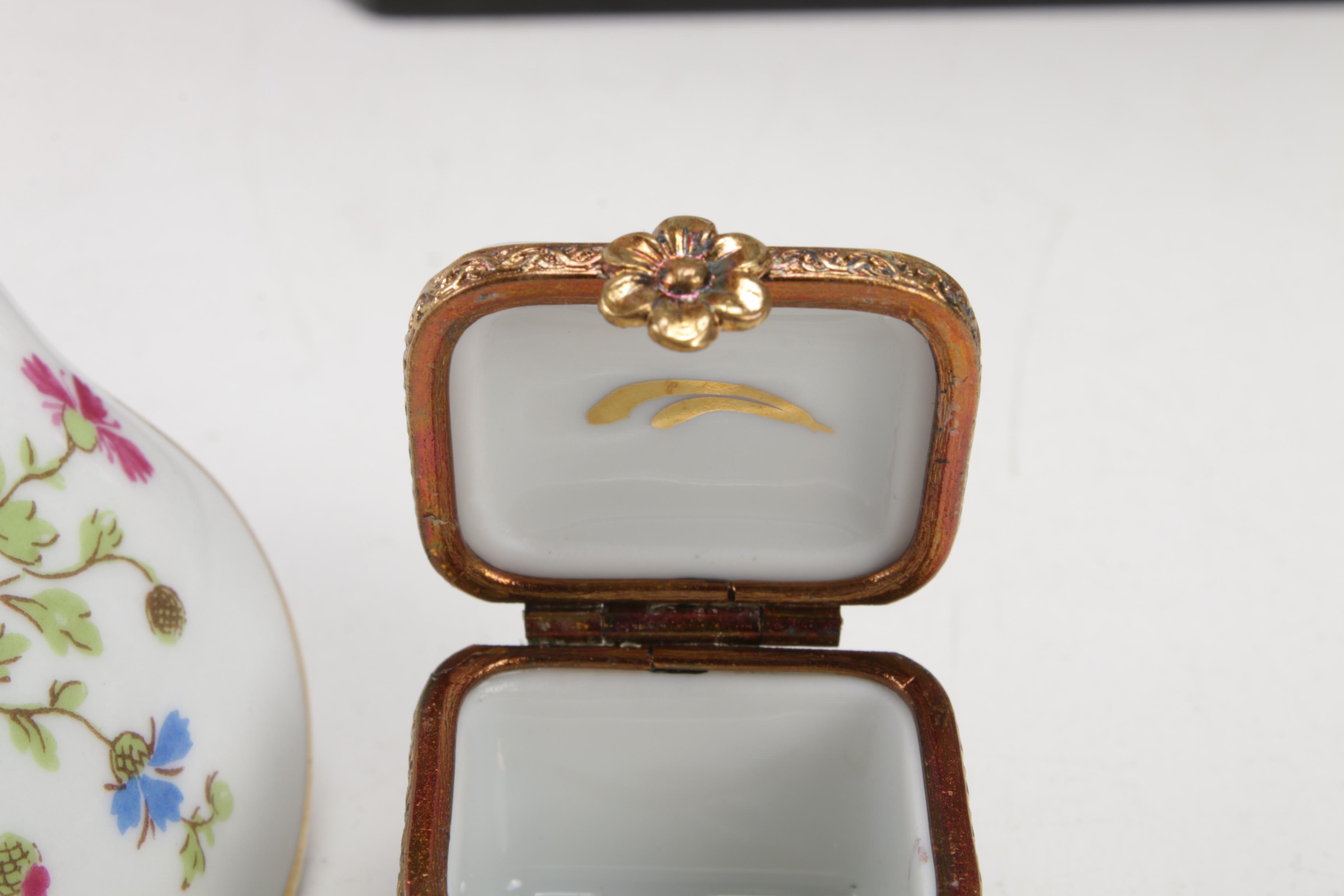 Limoges, Halcyon Days, Haviland and Other Trinket Boxes in Display Case