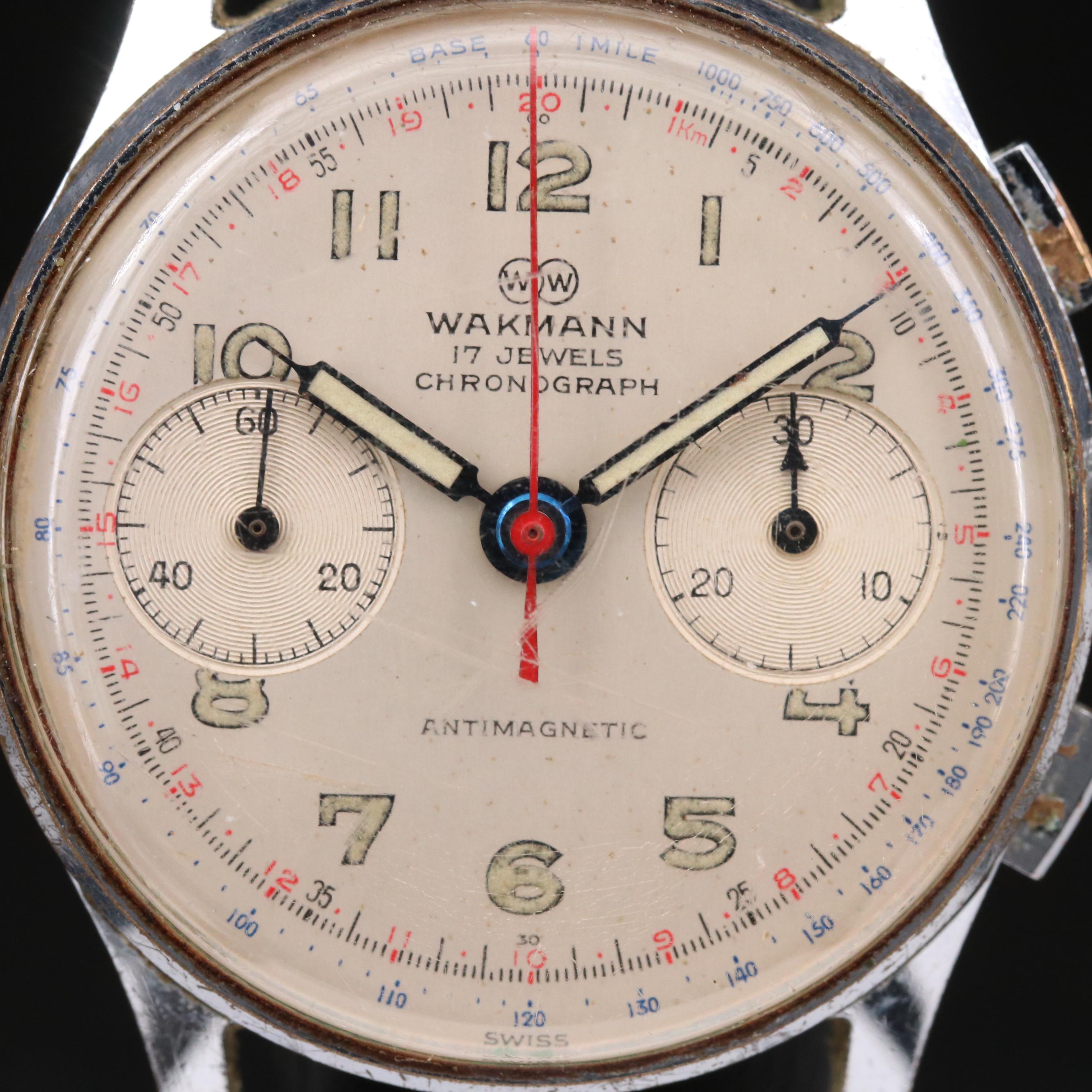Vintage Wakmann Britix Stem Wind Chronograph Watch, Circa 1950