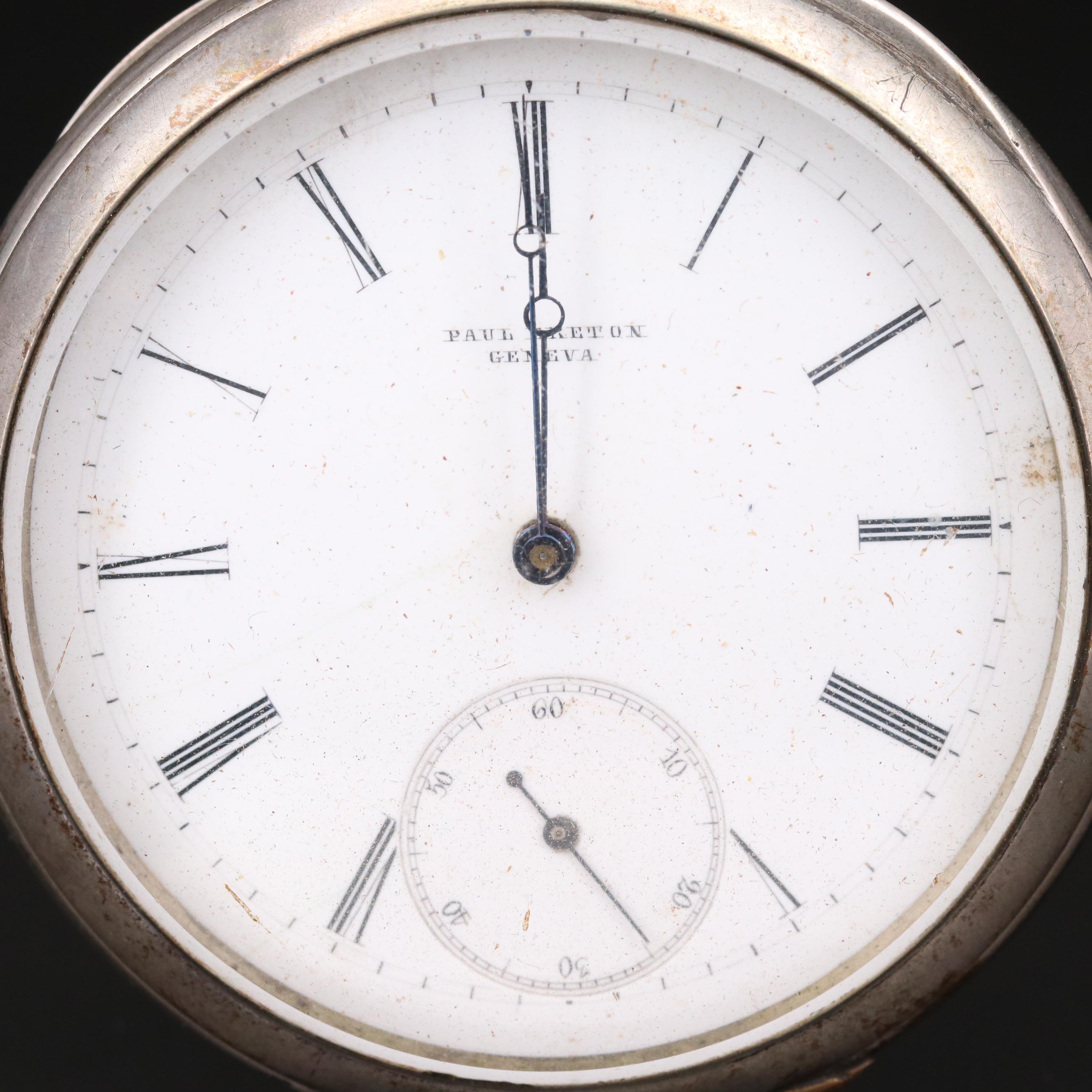 Antique Paul Breton 800 Silver Open Face Pocket Watch