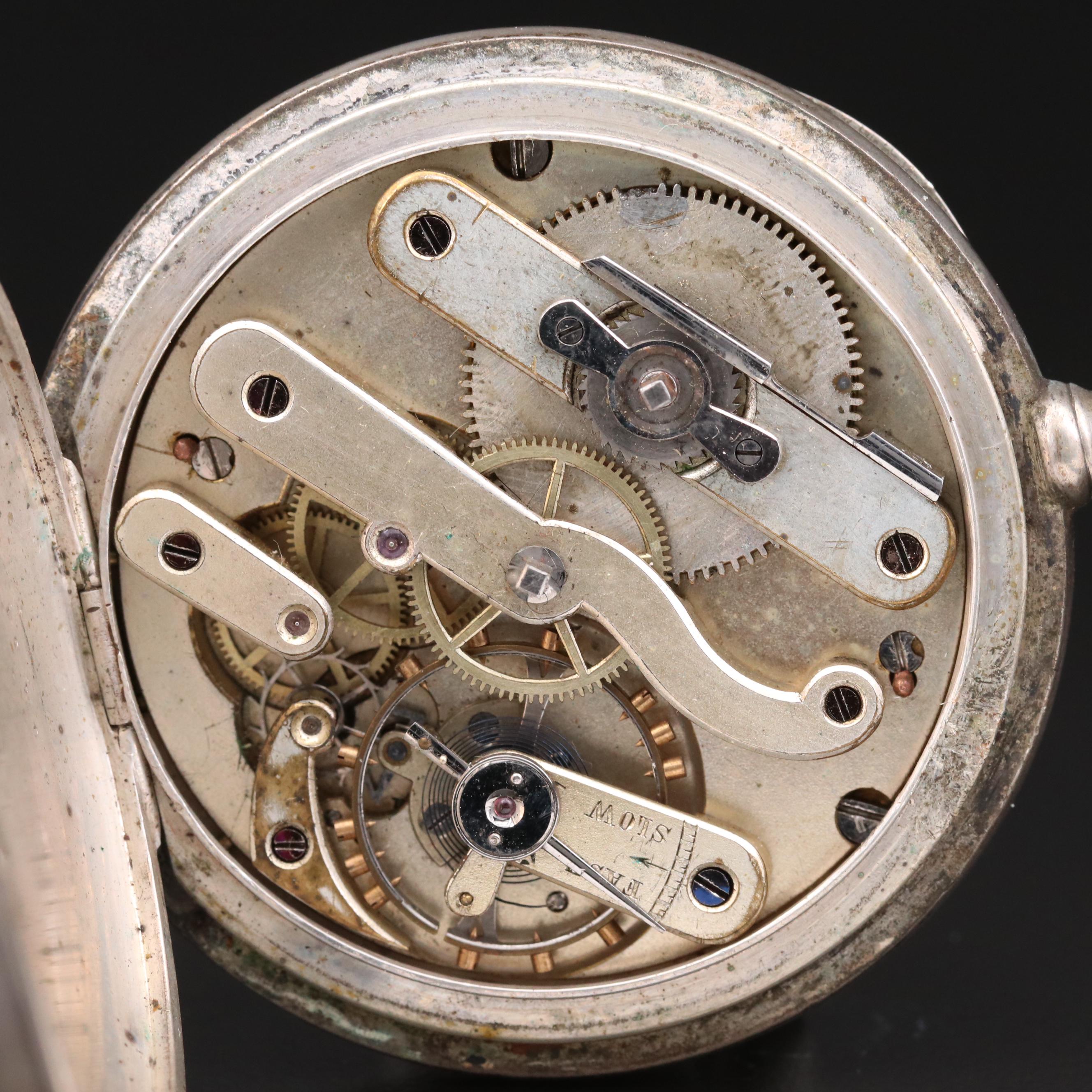 Antique Paul Breton 800 Silver Open Face Pocket Watch