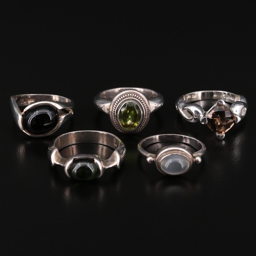 Sterling Silver Rings with Tourmaline, Moonstone and Peridot