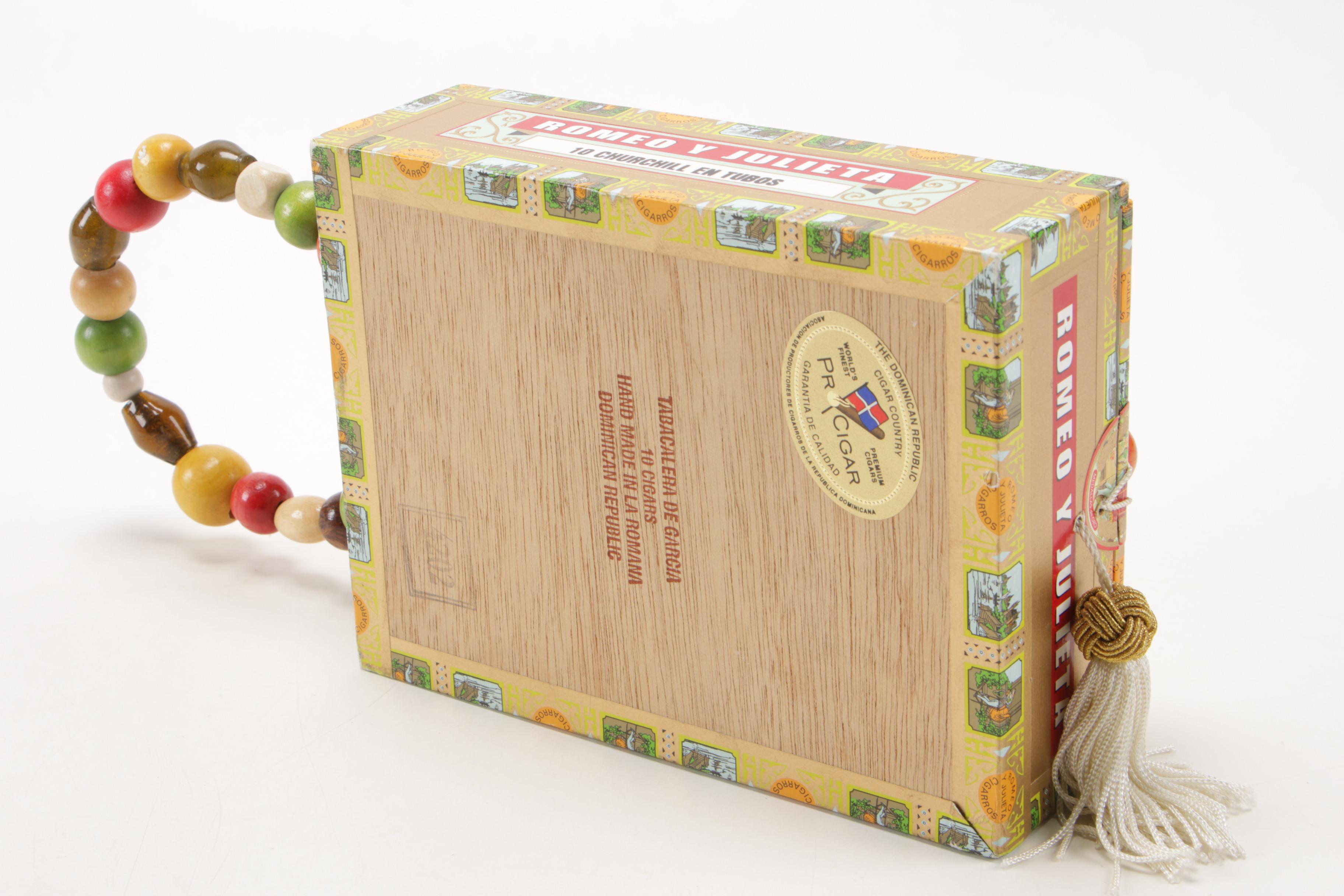 Little Earth License Plate Handbag, Cigar Box Handbag and Beaded Disc Handbag