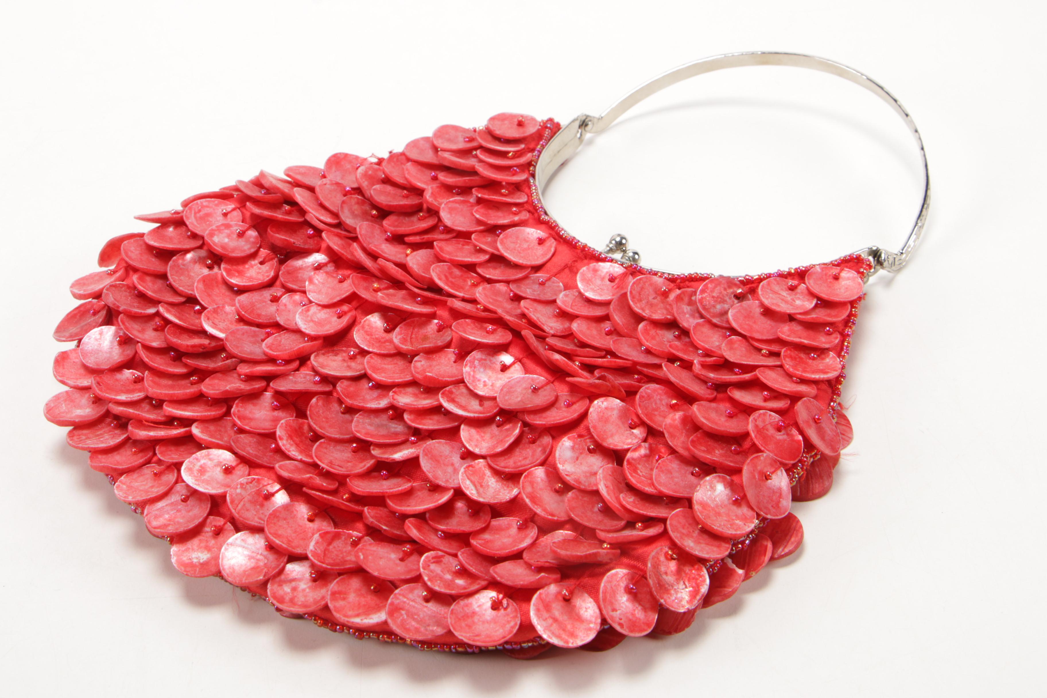 Little Earth License Plate Handbag, Cigar Box Handbag and Beaded Disc Handbag