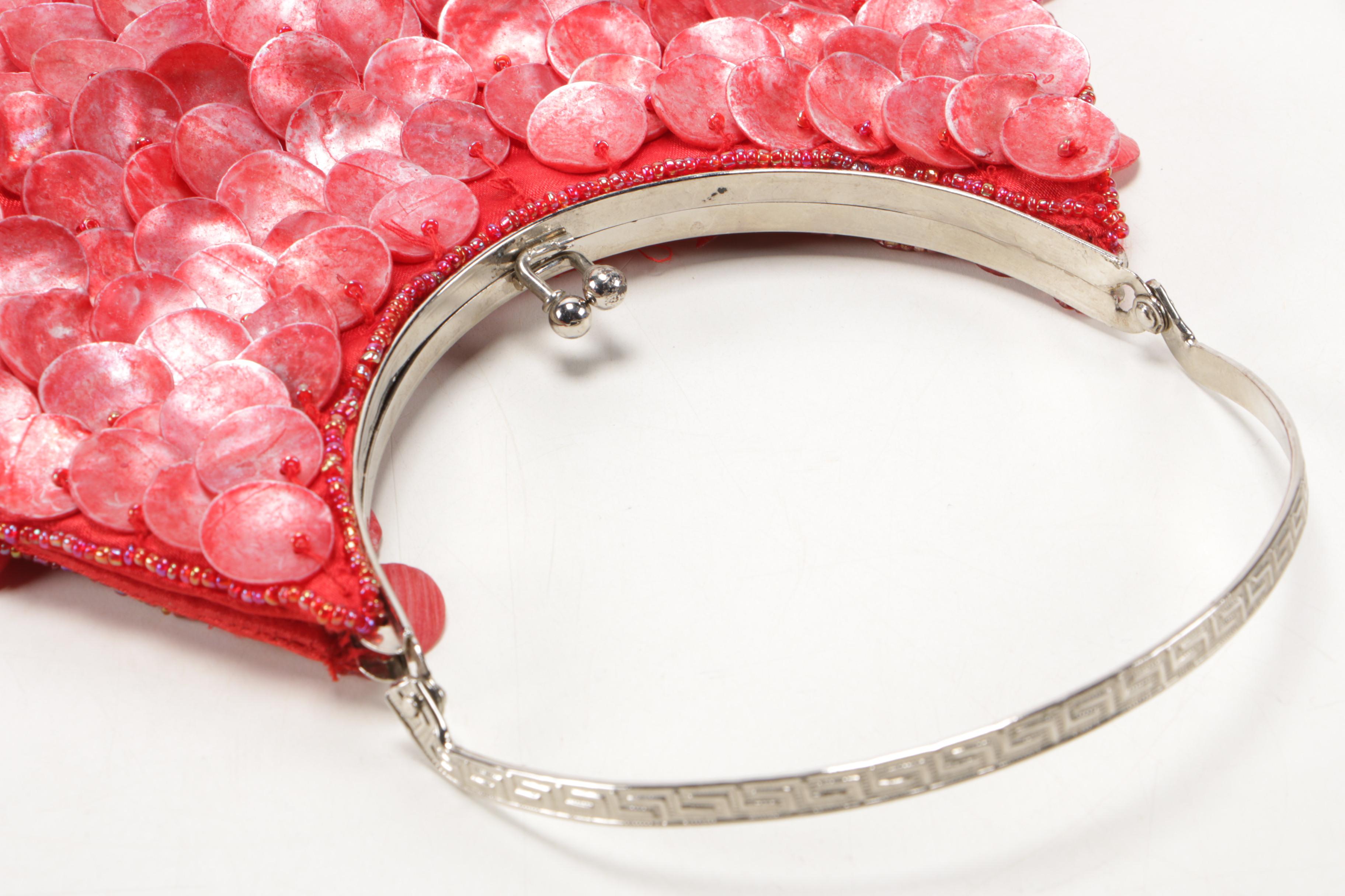 Little Earth License Plate Handbag, Cigar Box Handbag and Beaded Disc Handbag