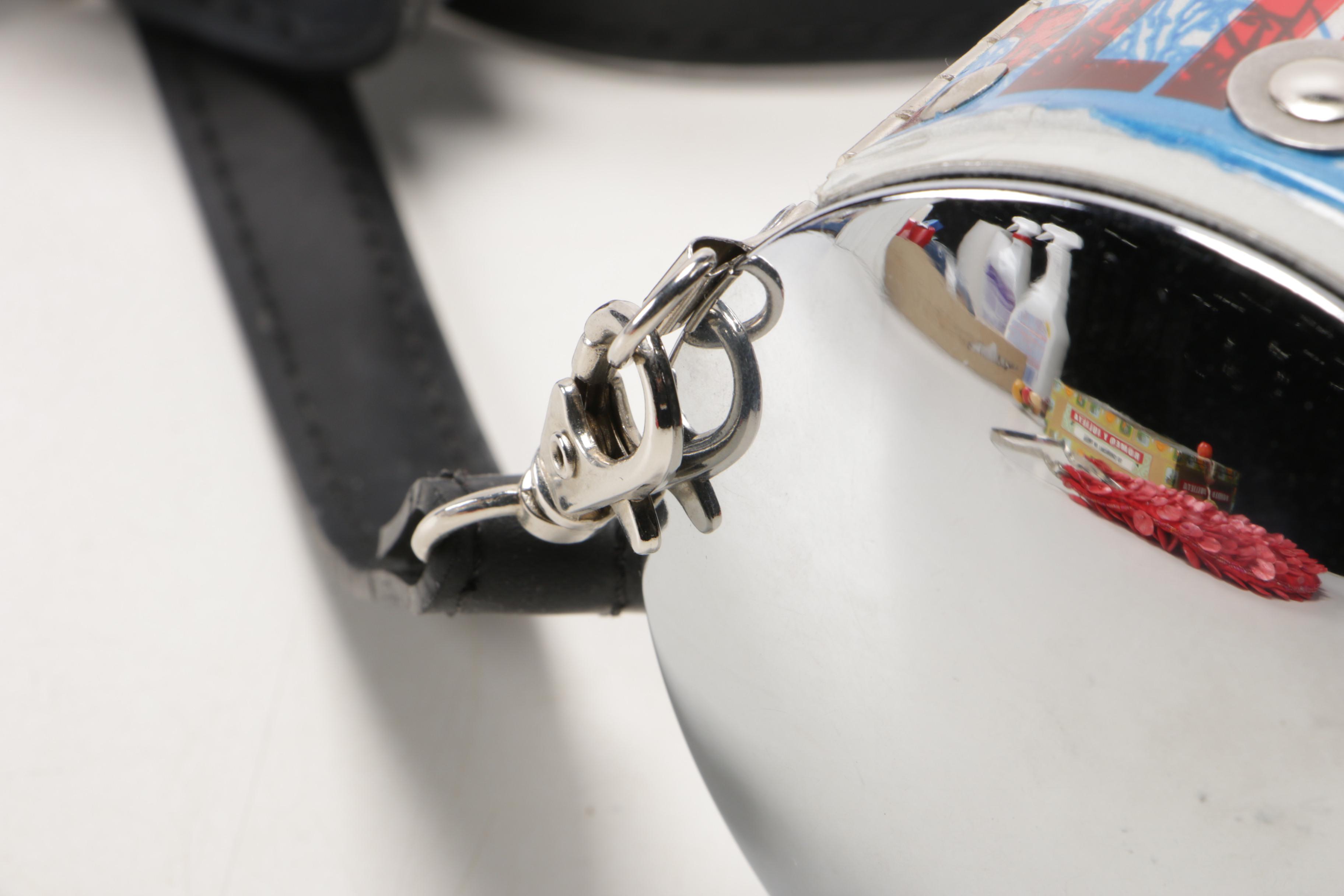 Little Earth License Plate Handbag, Cigar Box Handbag and Beaded Disc Handbag