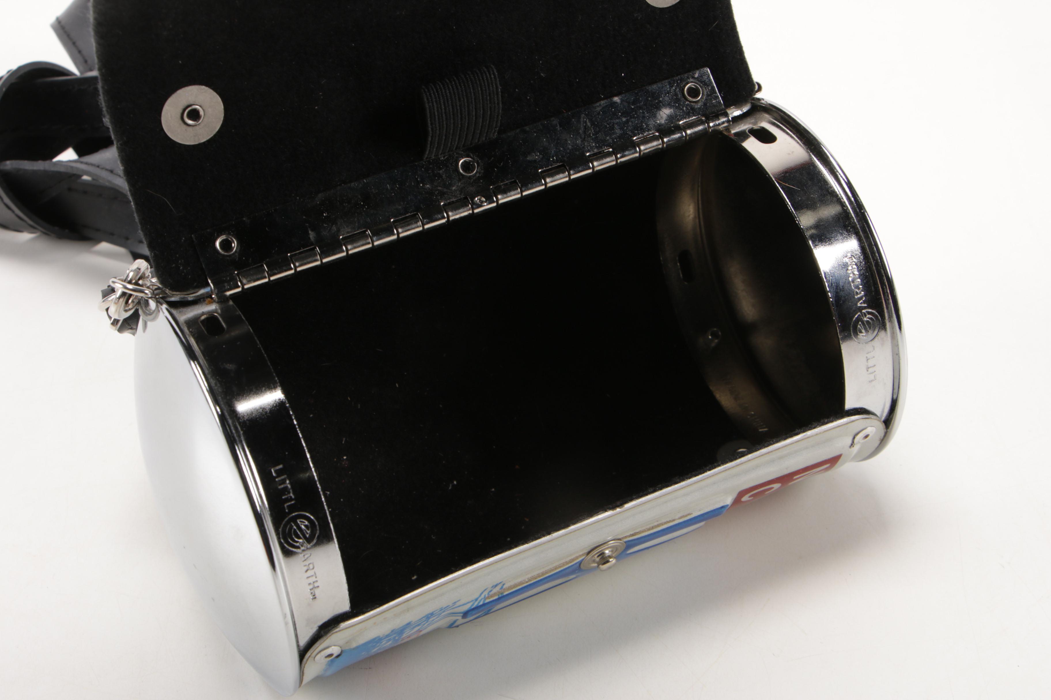 Little Earth License Plate Handbag, Cigar Box Handbag and Beaded Disc Handbag