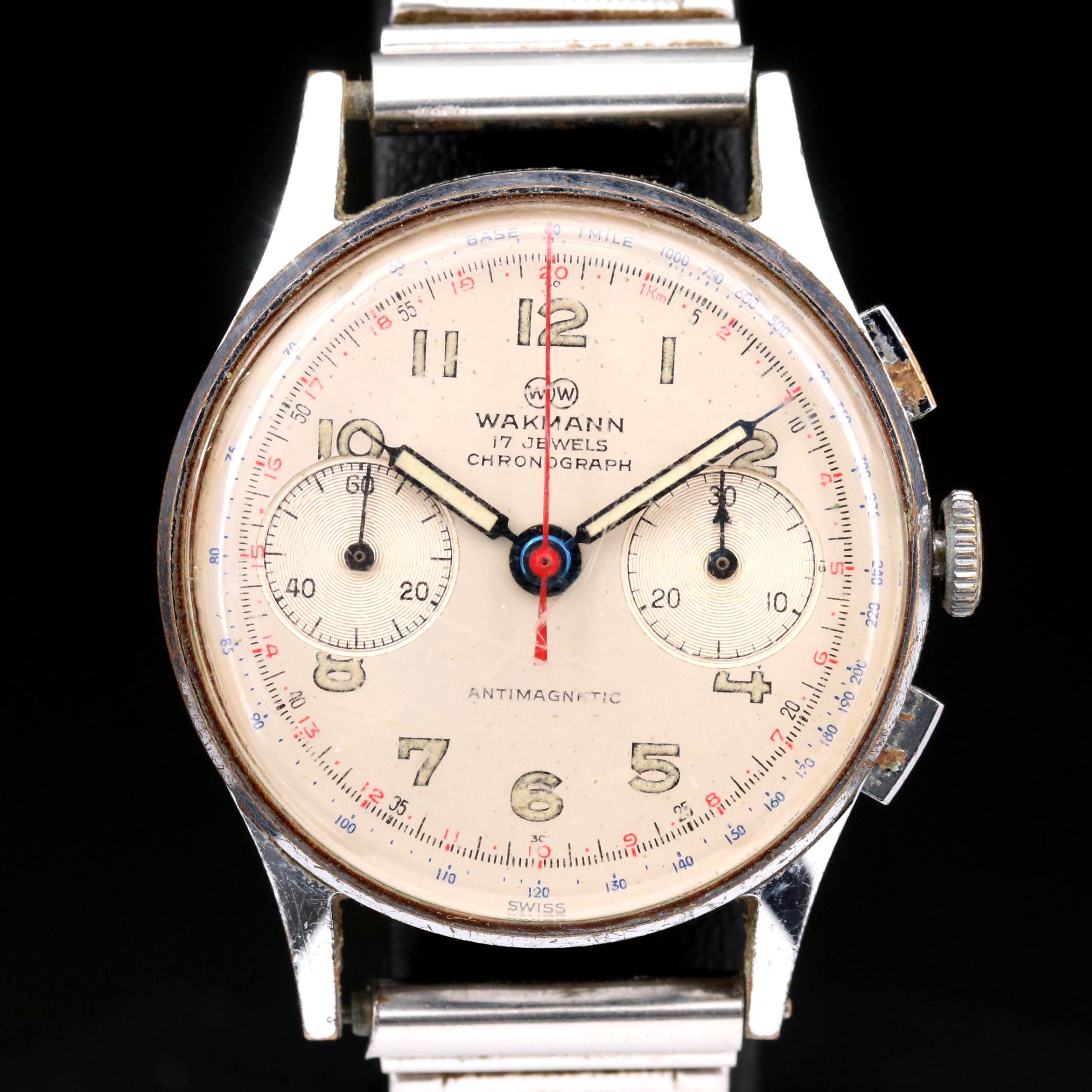Vintage Wakmann Britix Stem Wind Chronograph Watch, Circa 1950