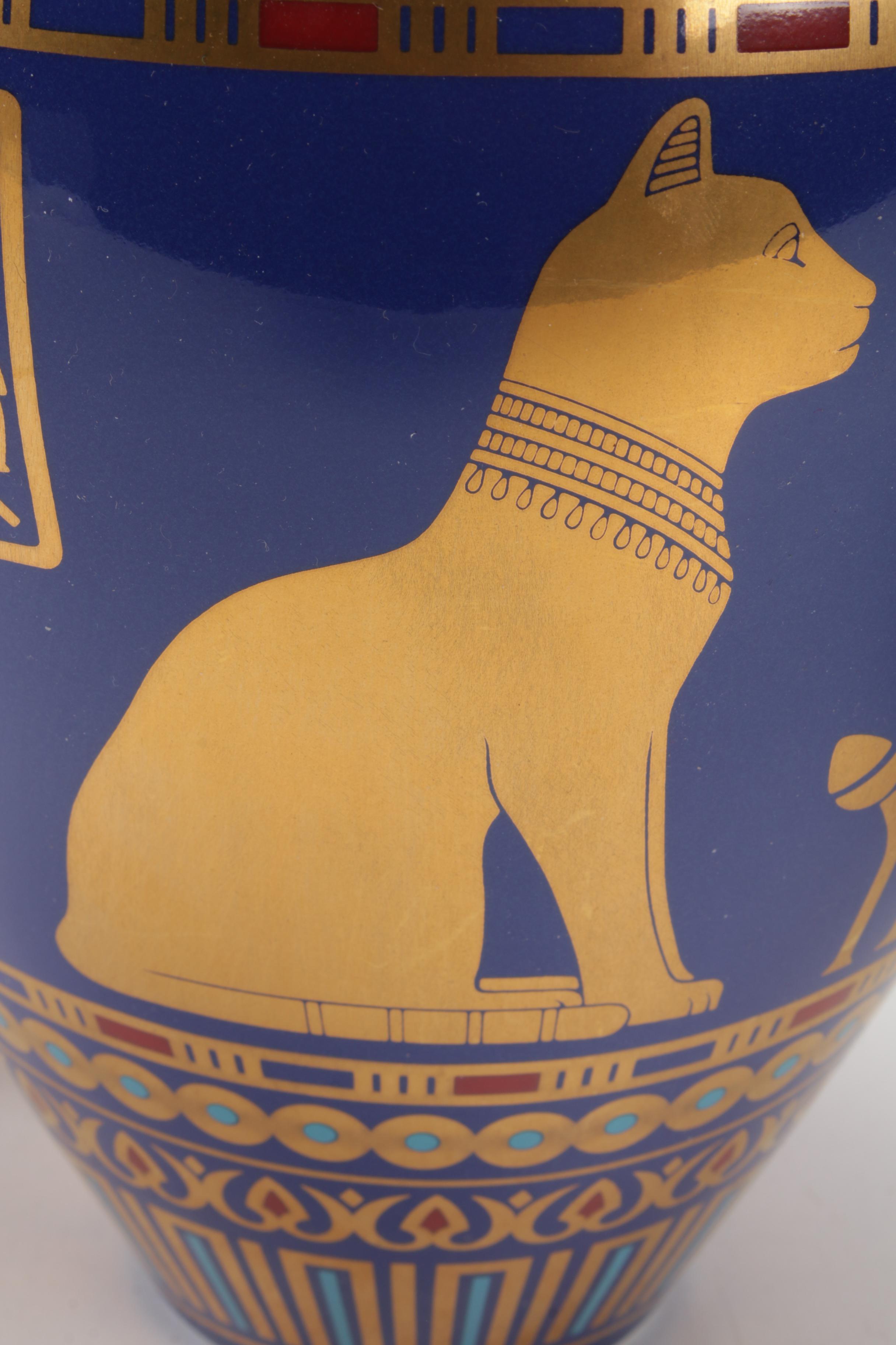 Franklin Mint 24K Gold Embellished "Golden Vase of Bastet" Egyptian Style Urns