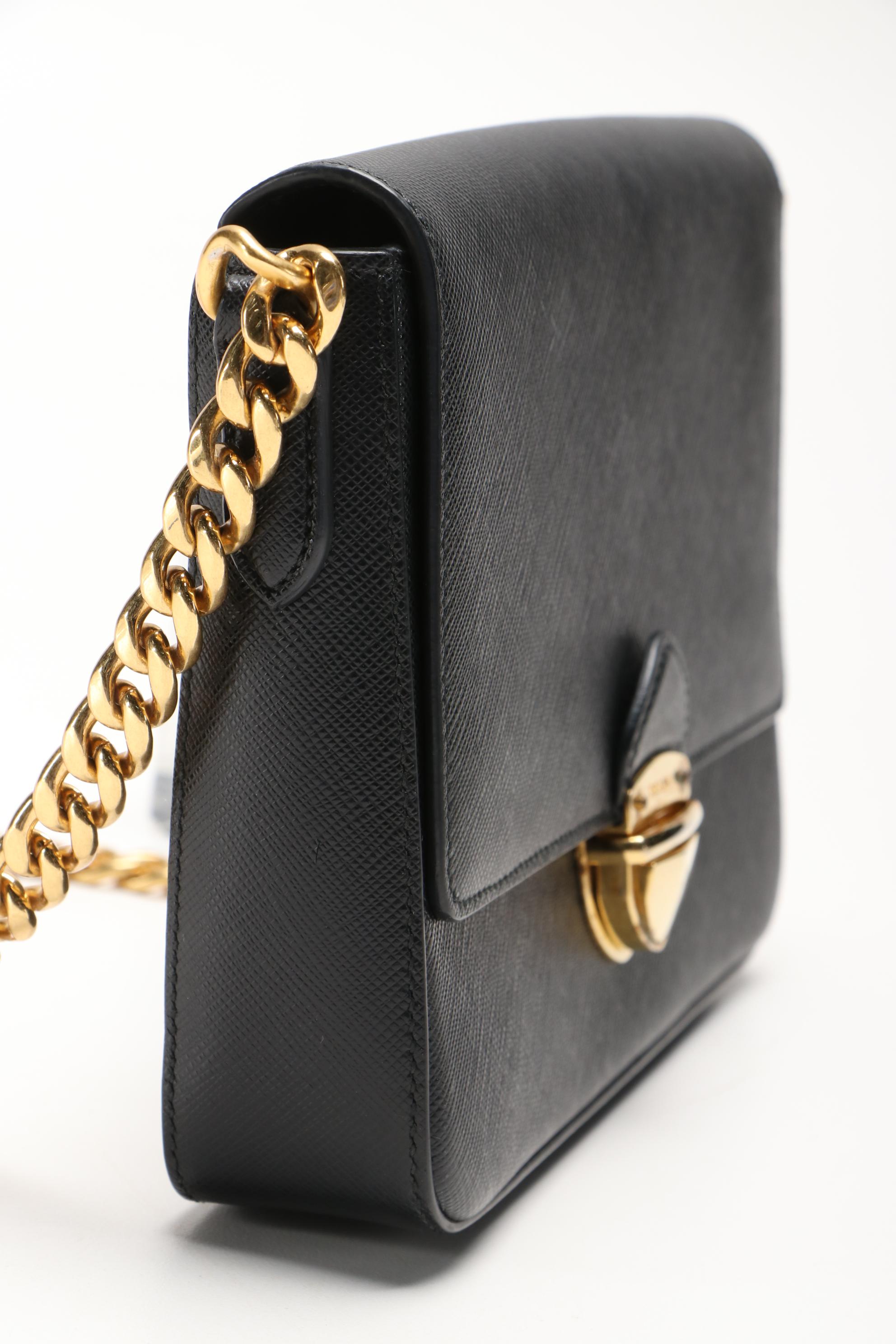 Prada Black Saffiano Leather Small Flap Shoulder Bag