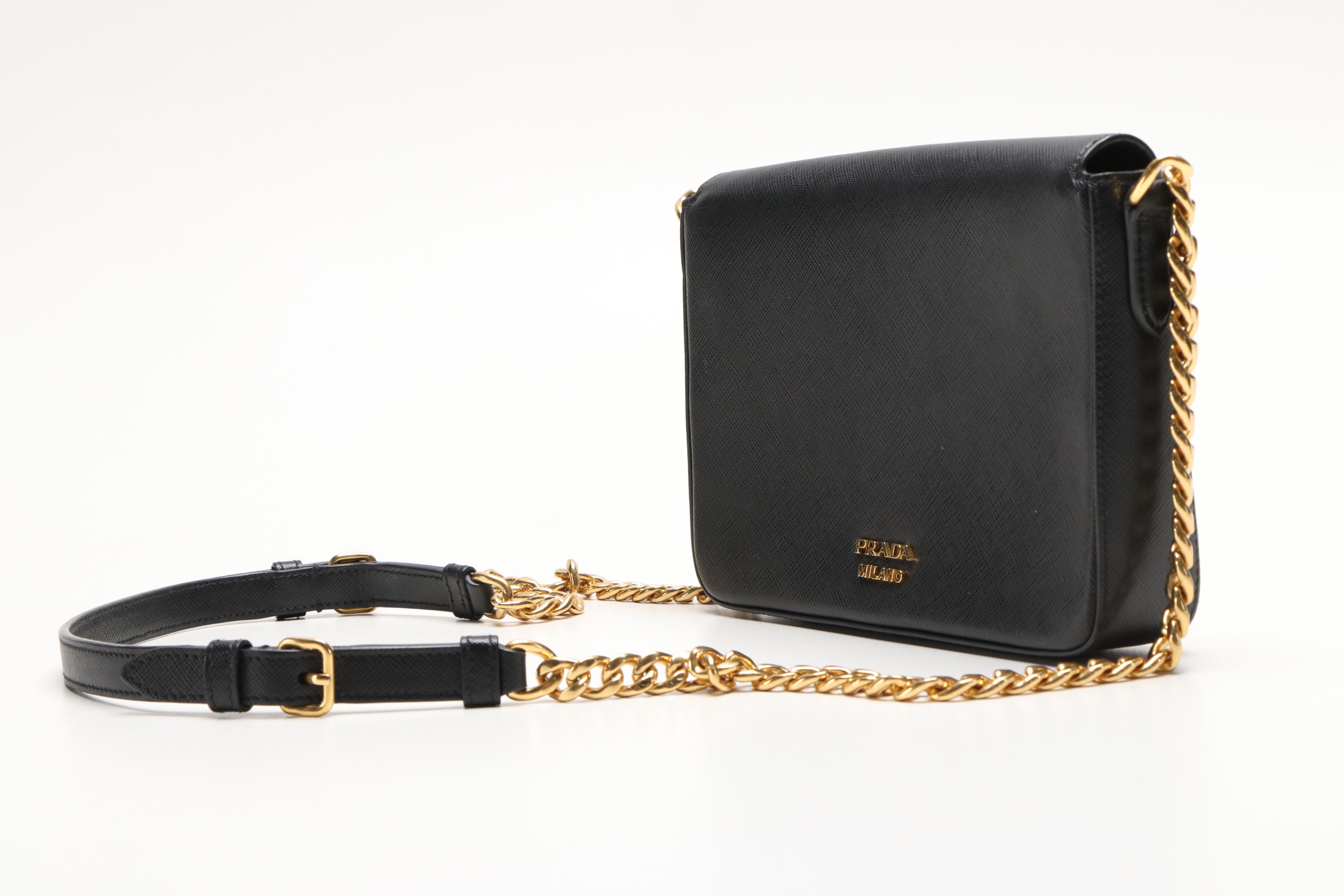 Prada Black Saffiano Leather Small Flap Shoulder Bag